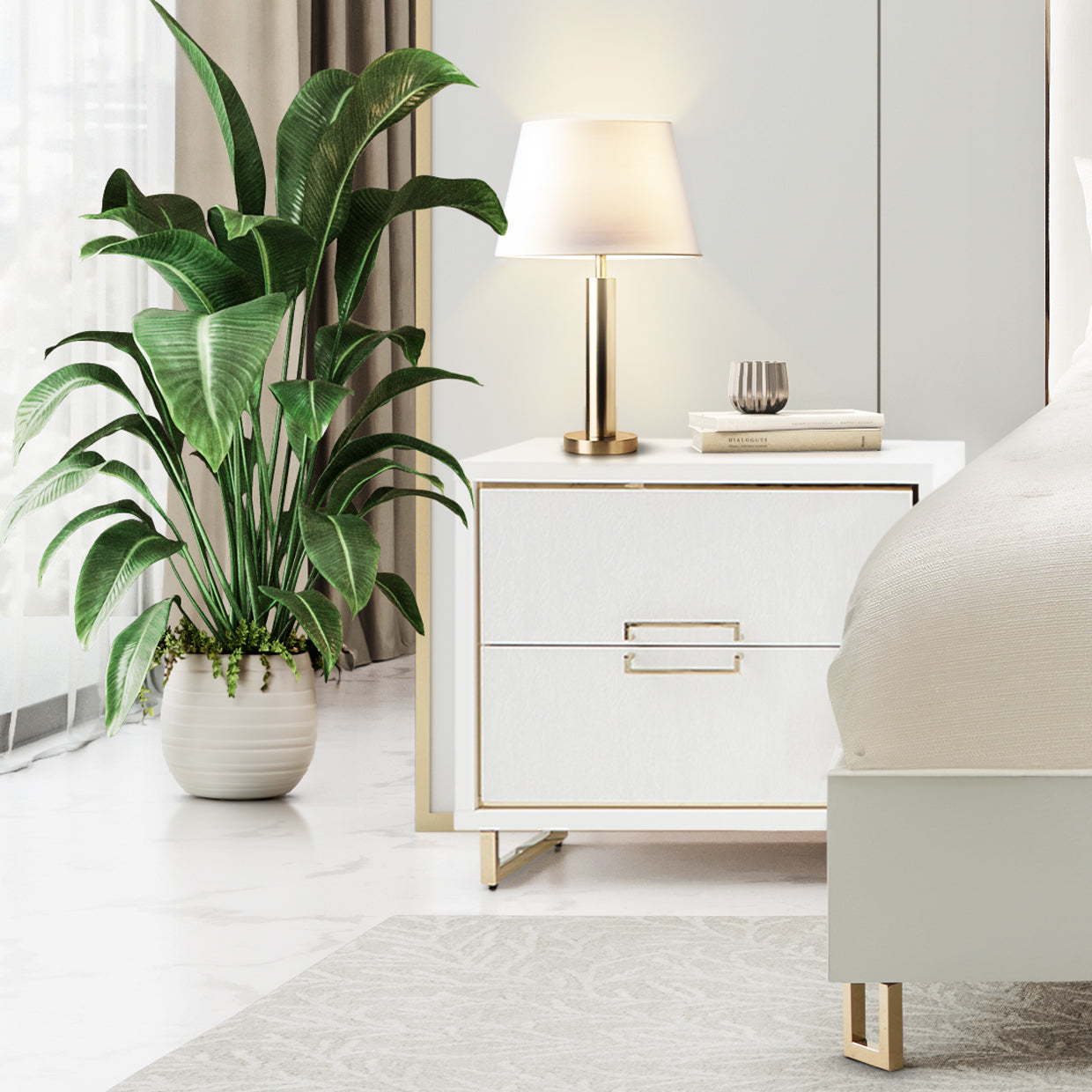 Michael Amini Palm Gate Nightstand Cloud White