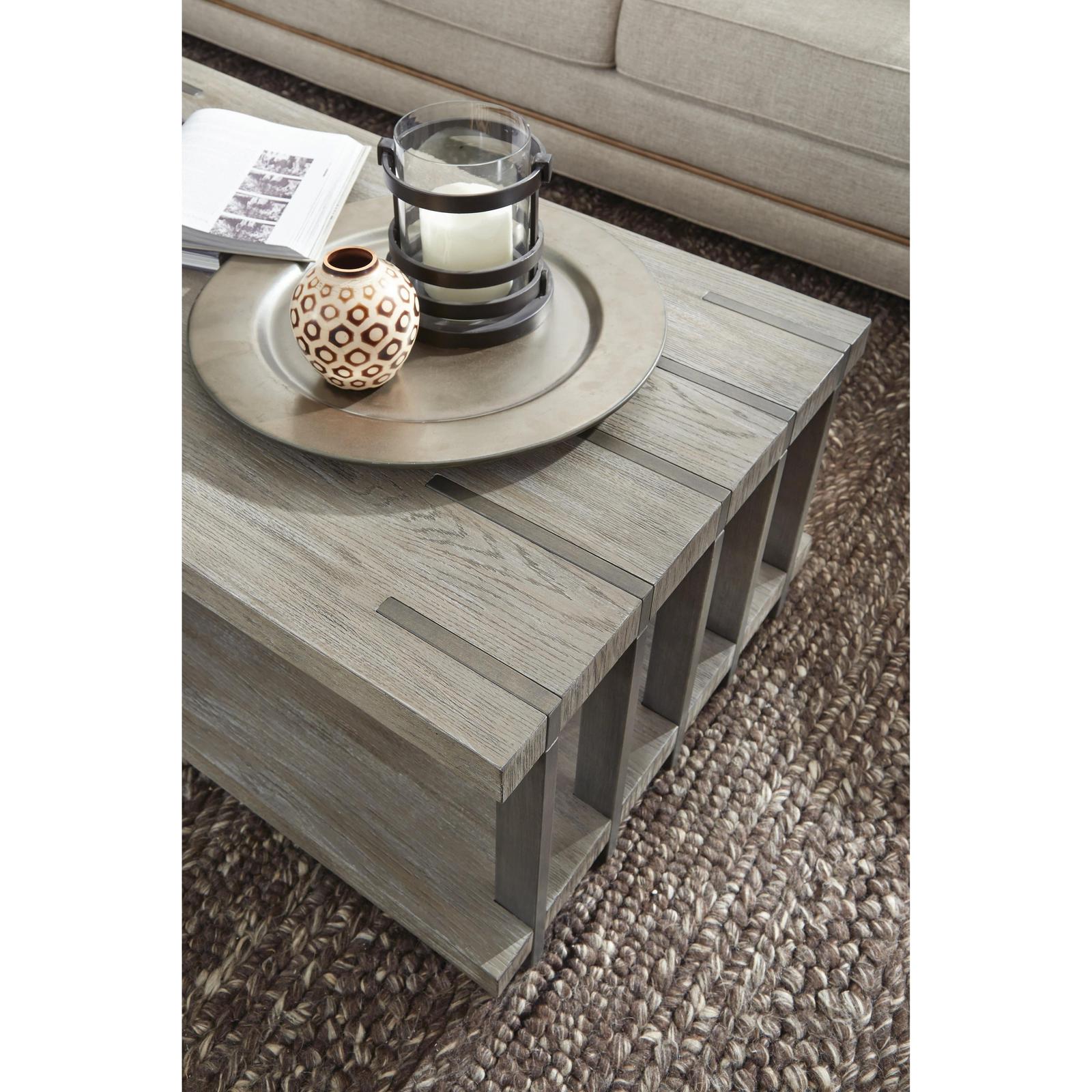Magnussen Home Eldridge Weathered Gravel And Satin Bronze Rectangular Cocktail Table With Casters