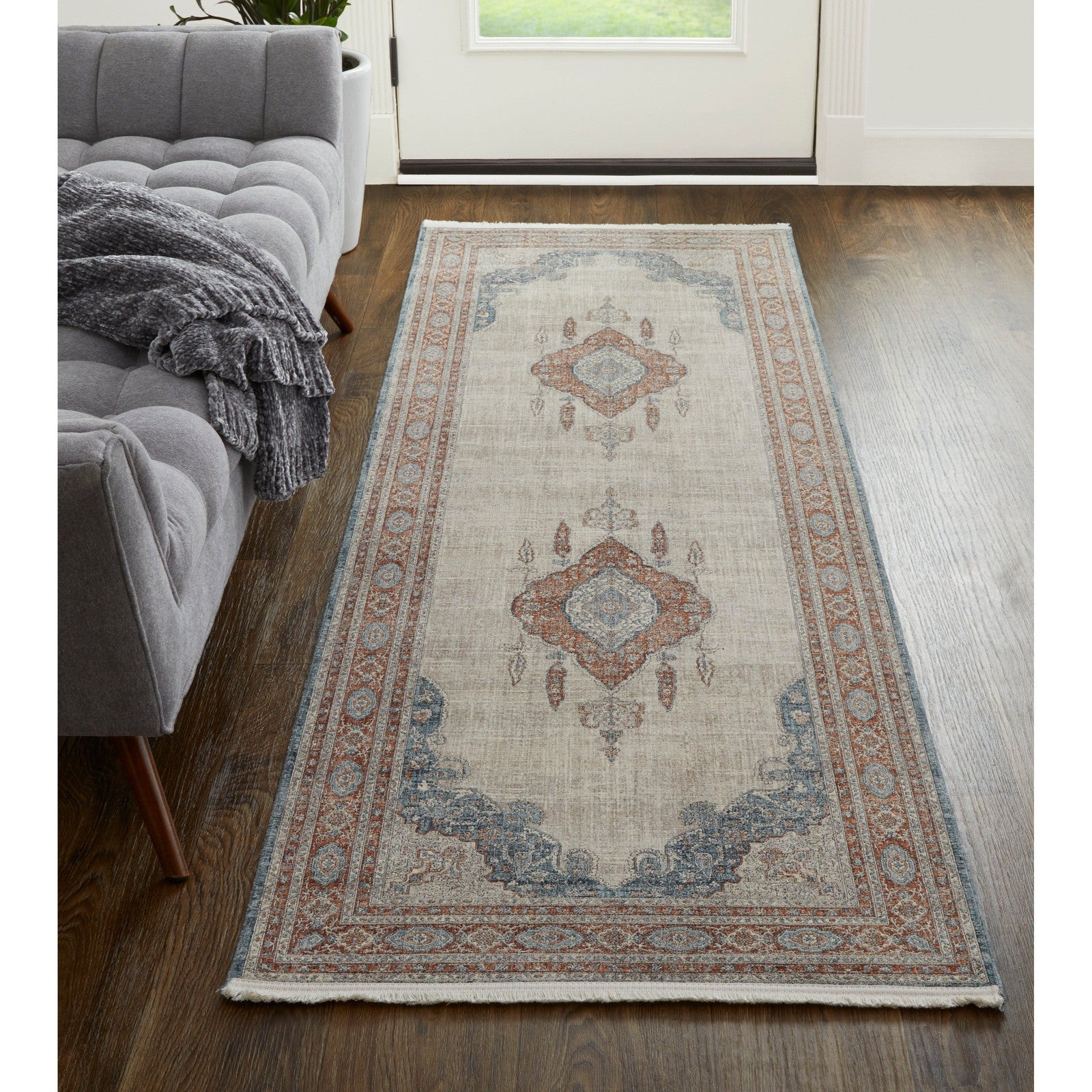Feizy Marquette 39GRF Transitional Medallion in Gray/Red/Blue