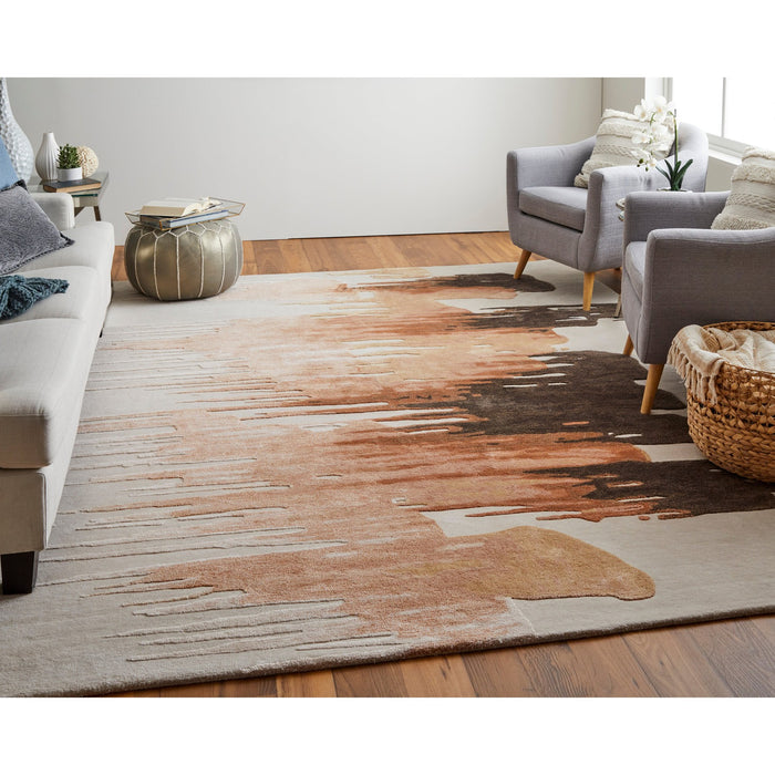 Feizy Anya 8883F Transitional Abstract Rug in Red/Brown/Orange