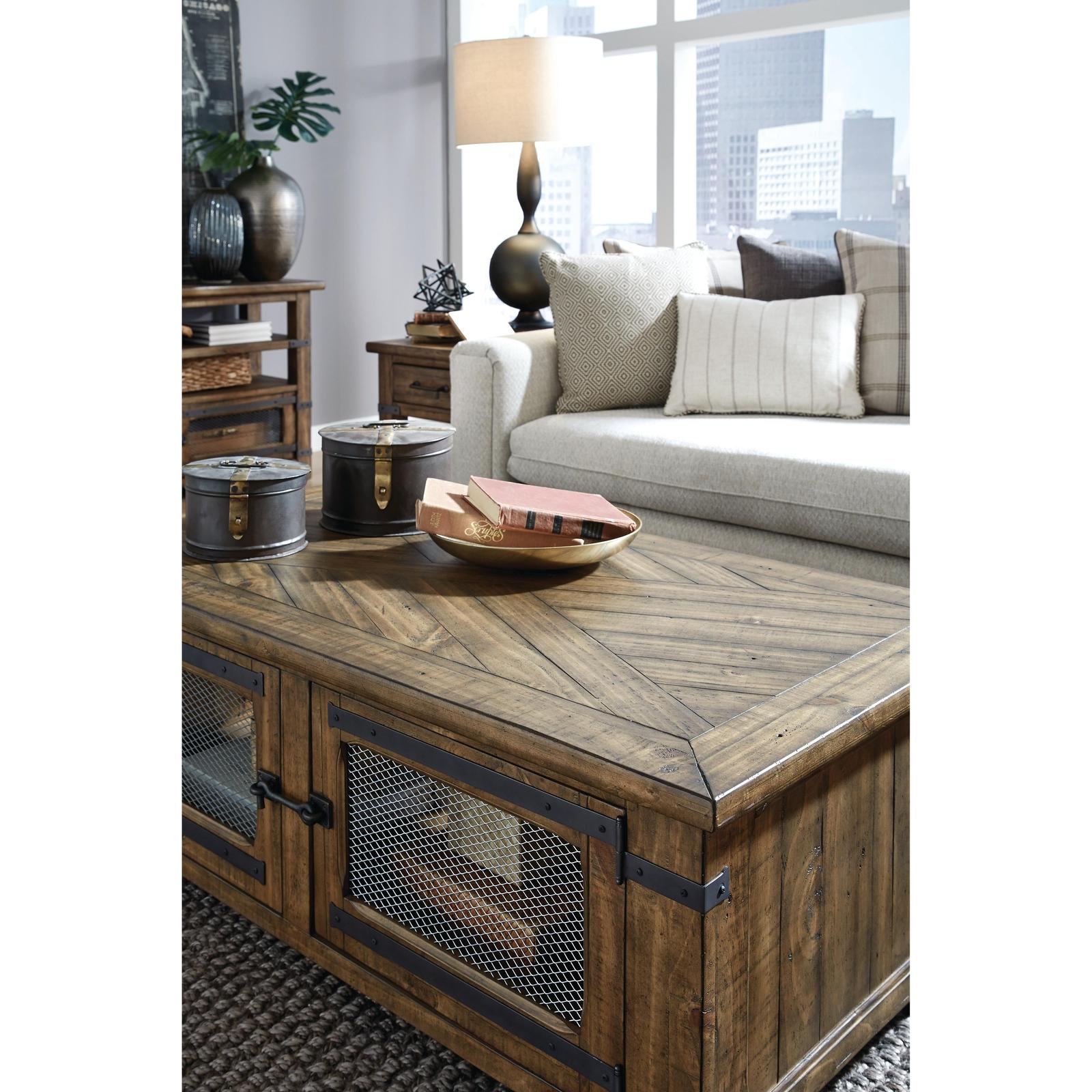 Magnussen Home Chesterfield Farmhouse Timber Lift Top Storage Cocktail Table With Casters