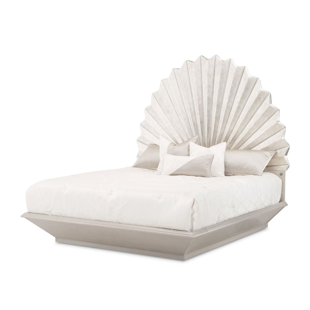 Michael Amini Fantosini King Fan Bed - Silver Leaf