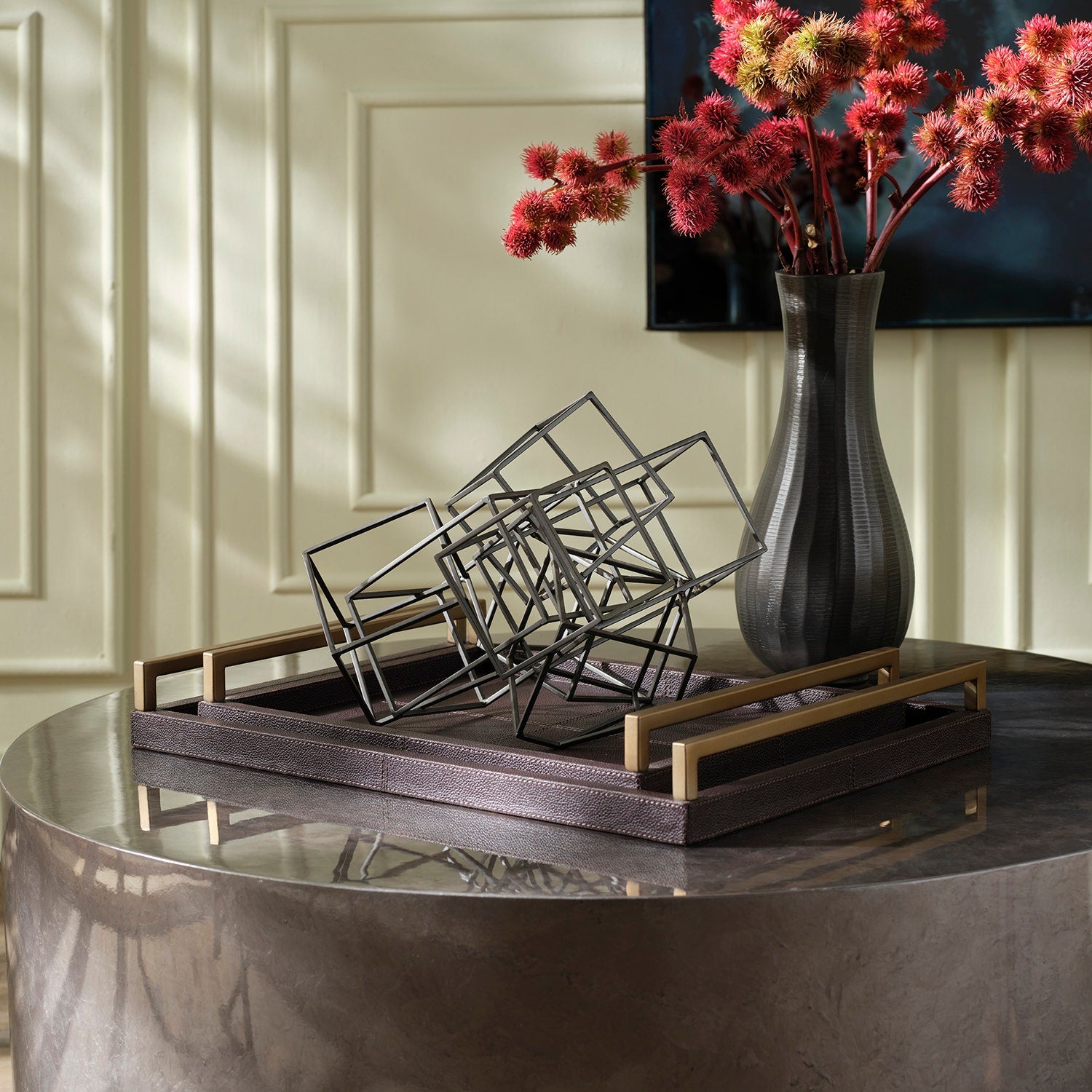Delrae Leather Tray - Set of 2