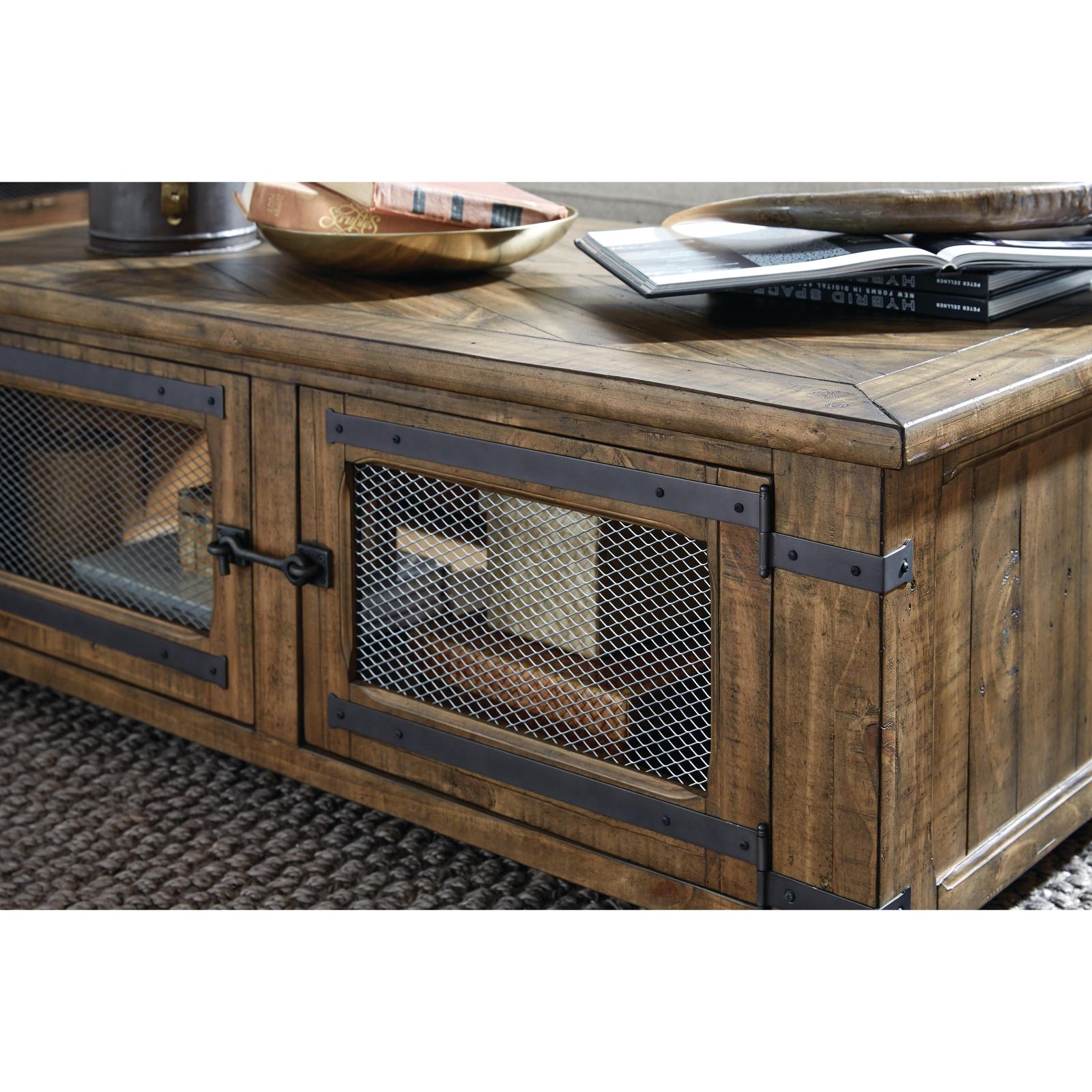 Magnussen Home Chesterfield Farmhouse Timber Lift Top Storage Cocktail Table With Casters