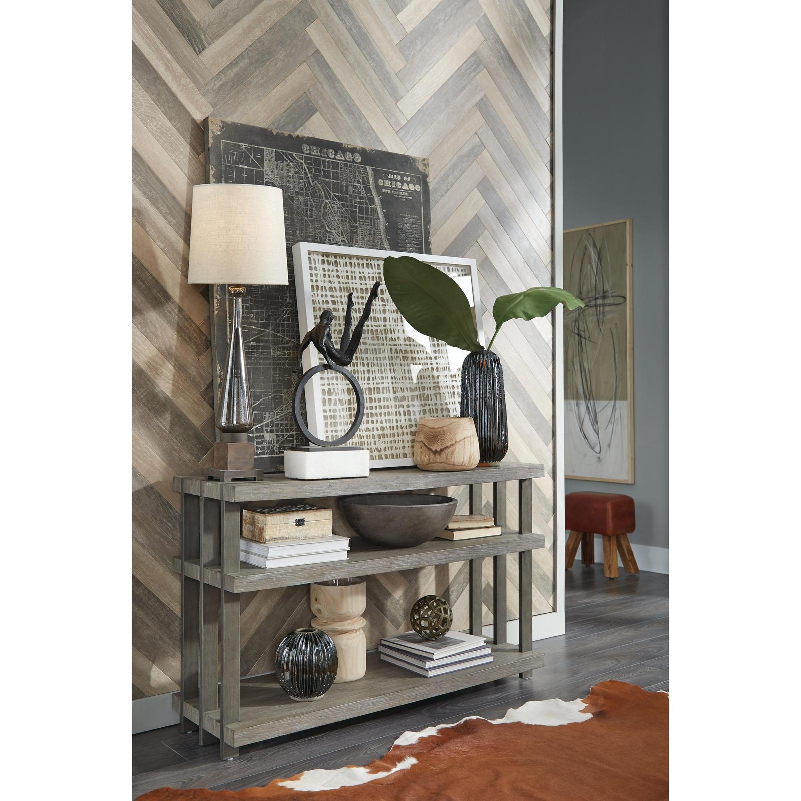 Magnussen Home Eldridge Weathered Gravel And Satin Bronze Rectangular Sofa Table
