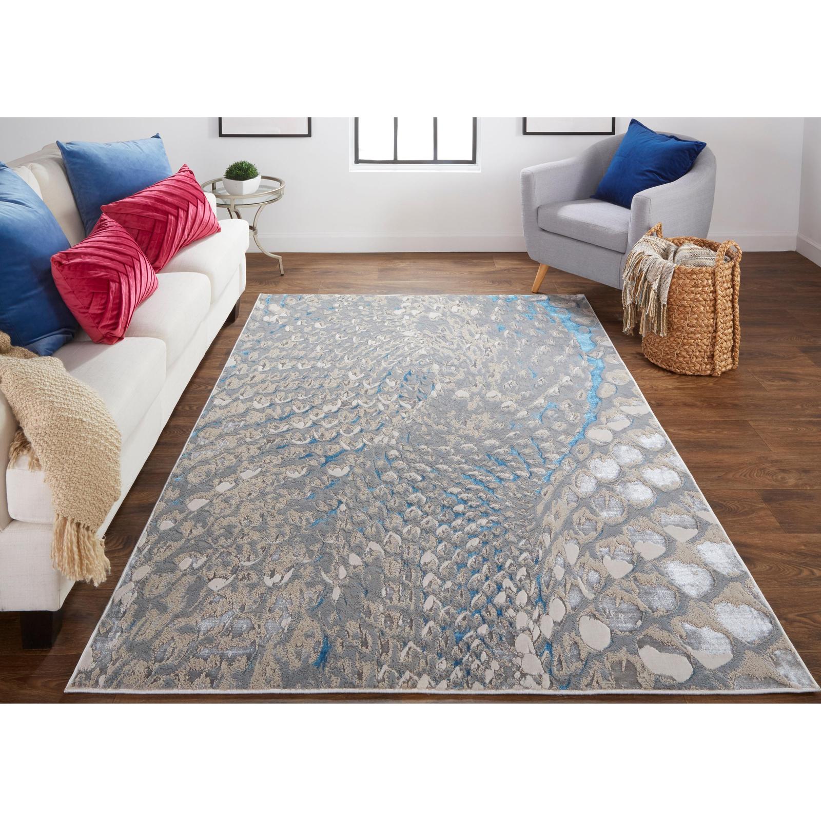 Feizy Azure 3403F Modern Abstract Rug in Blue/Silver/Gray
