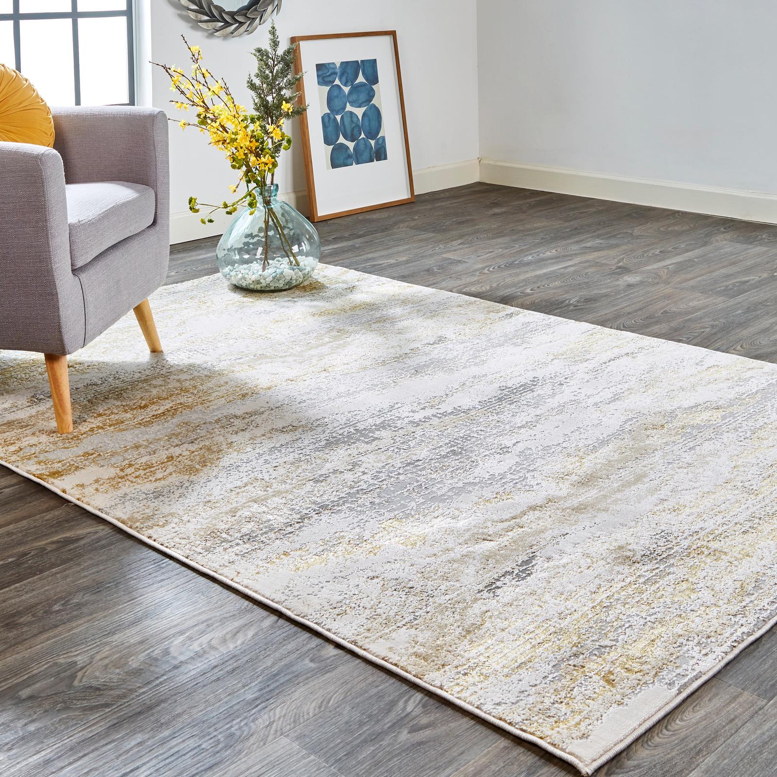 Feizy Aura 3735F Modern Abstract Rug in Gold/Gray/Ivory