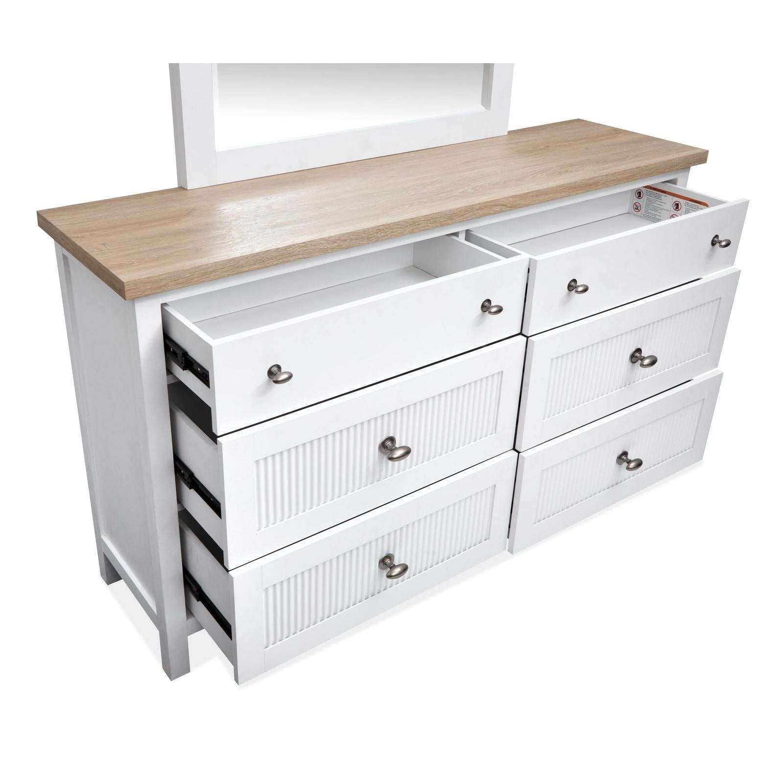 Salt Life Home Windmill Harbour White Whisp and Sand Double Drawer Dresser with Portrait Mirror Sale