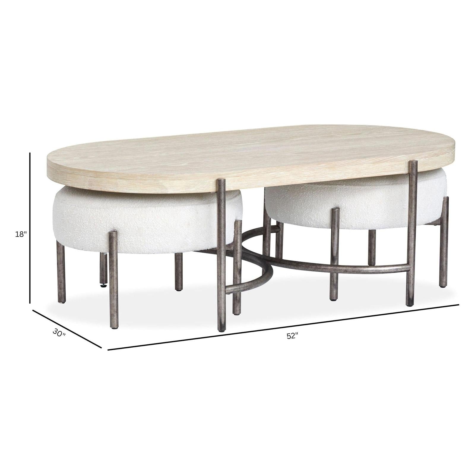 Magnussen Home Jennings Edgecomb Grey And Weathered Antique Nickel Oval Cocktail Table With 2 Ottomans