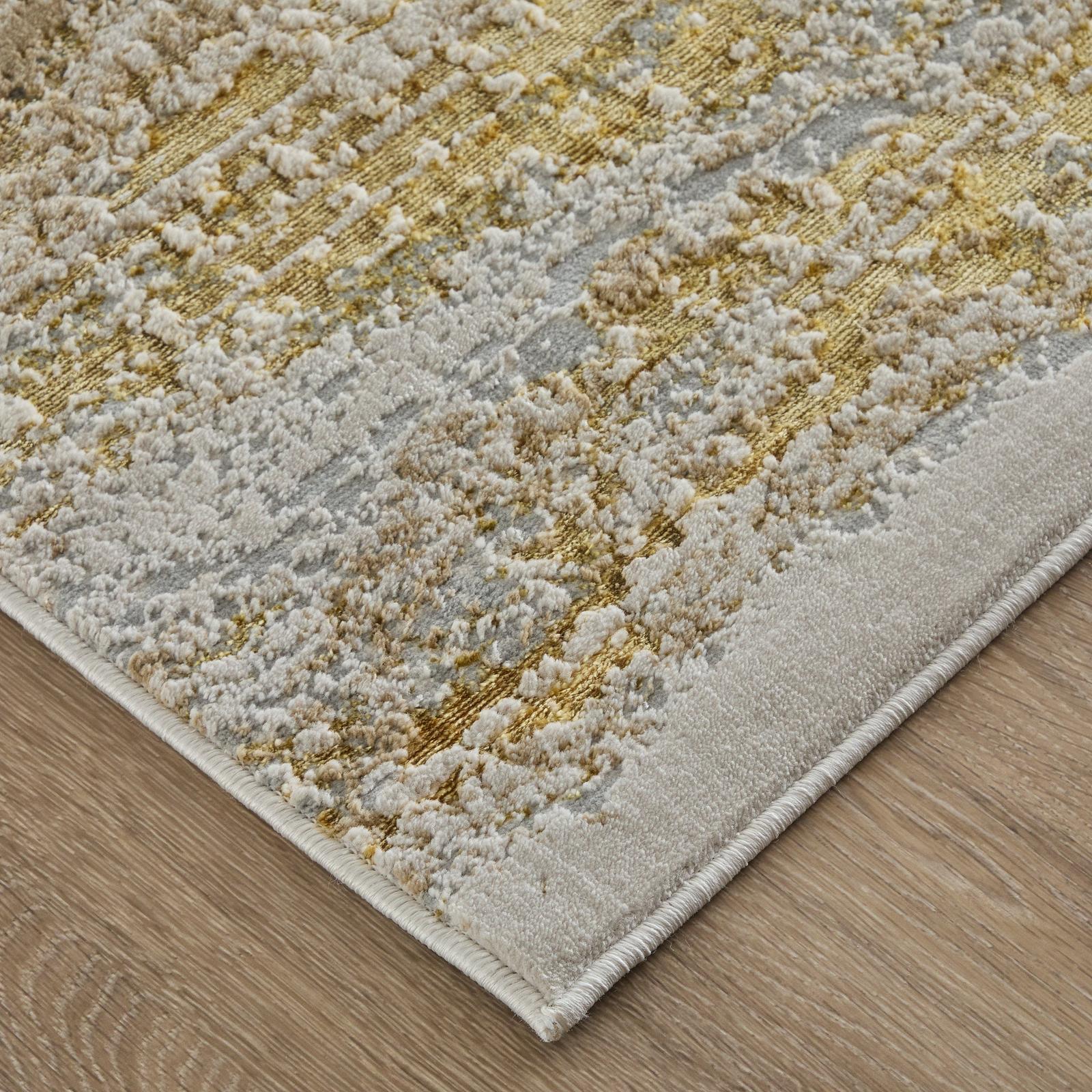 Feizy Aura 3735F Modern Abstract Rug in Gold/Gray/Ivory