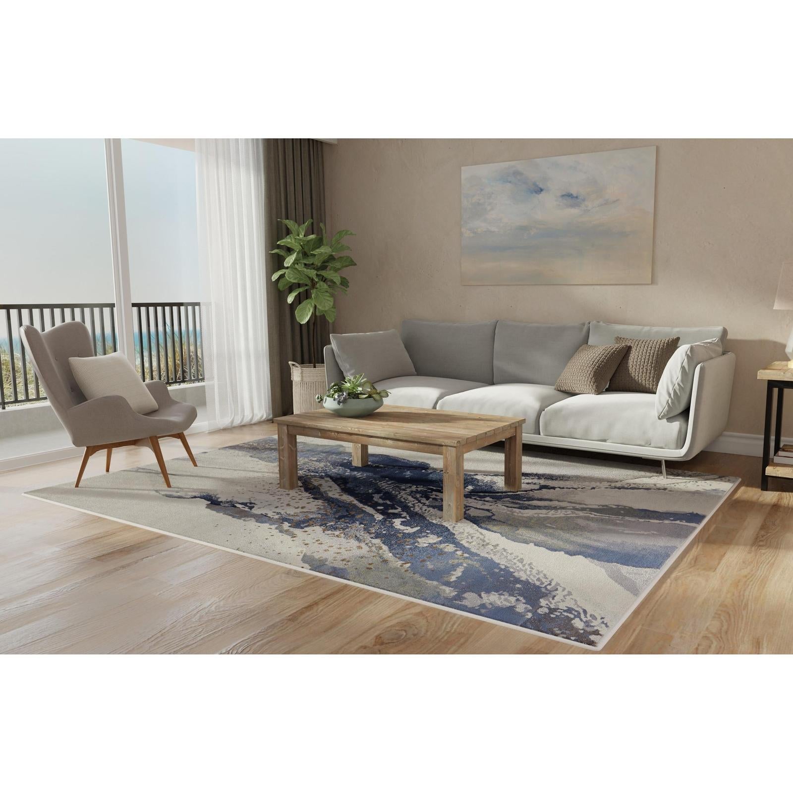 Feizy Mandana 39M0F Modern Abstract Rug in Ivory/Blue