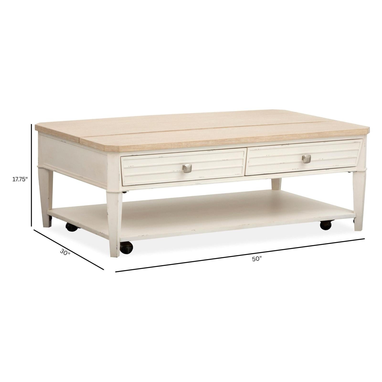 Salt Life Home Echo Isles Sea Pearl and Driftwood Lift Top Storage Cocktail Table with Casters