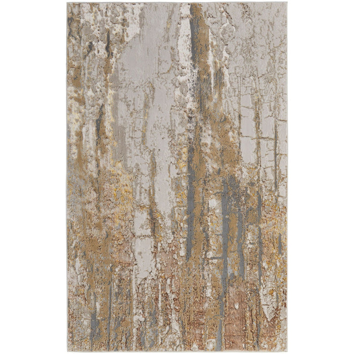 Feizy Aura 39LMF Modern Abstract Rug in Ivory/Gold/Brown