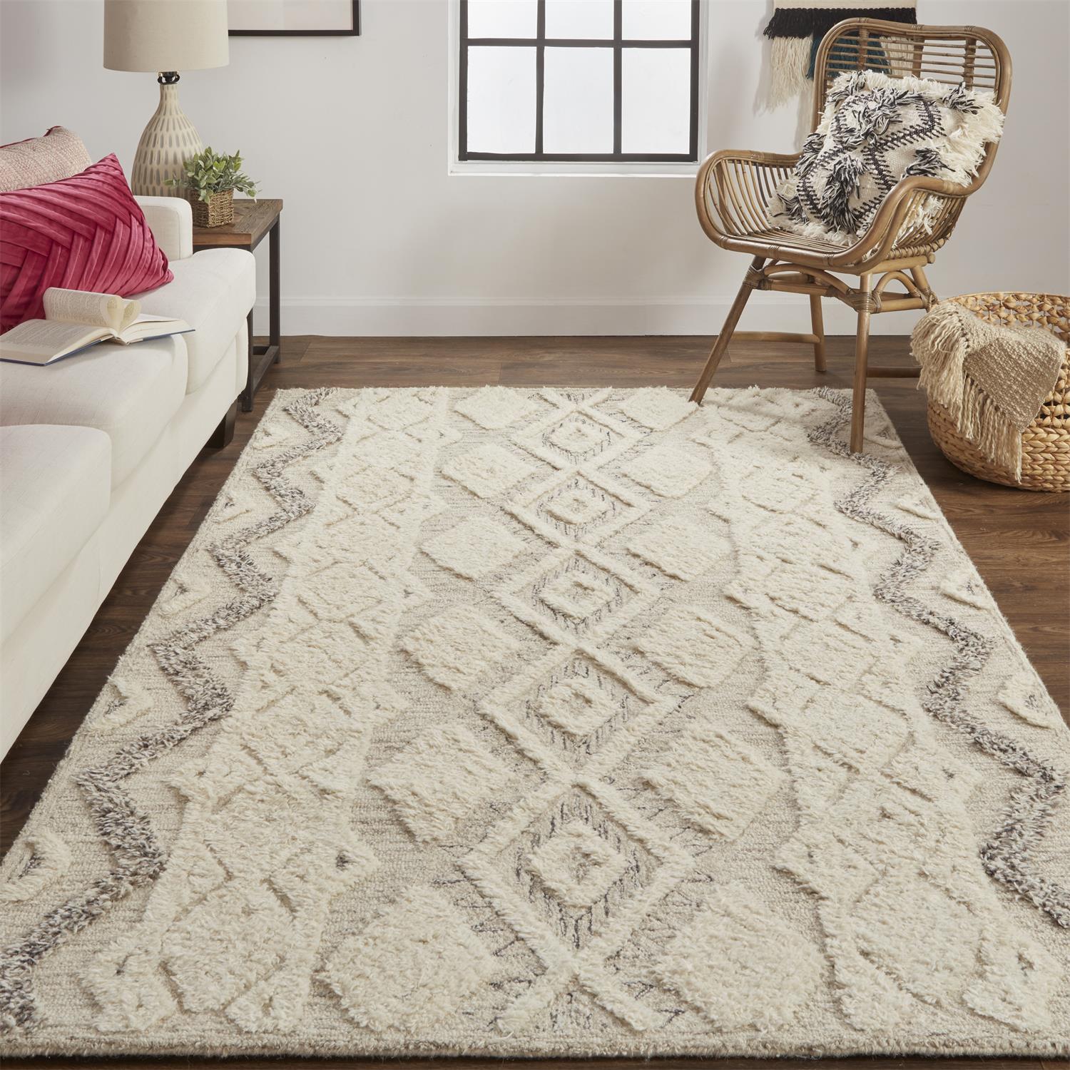 Feizy Anica 8006F Transitional Geometric Rug in Ivory/Taupe/Gray