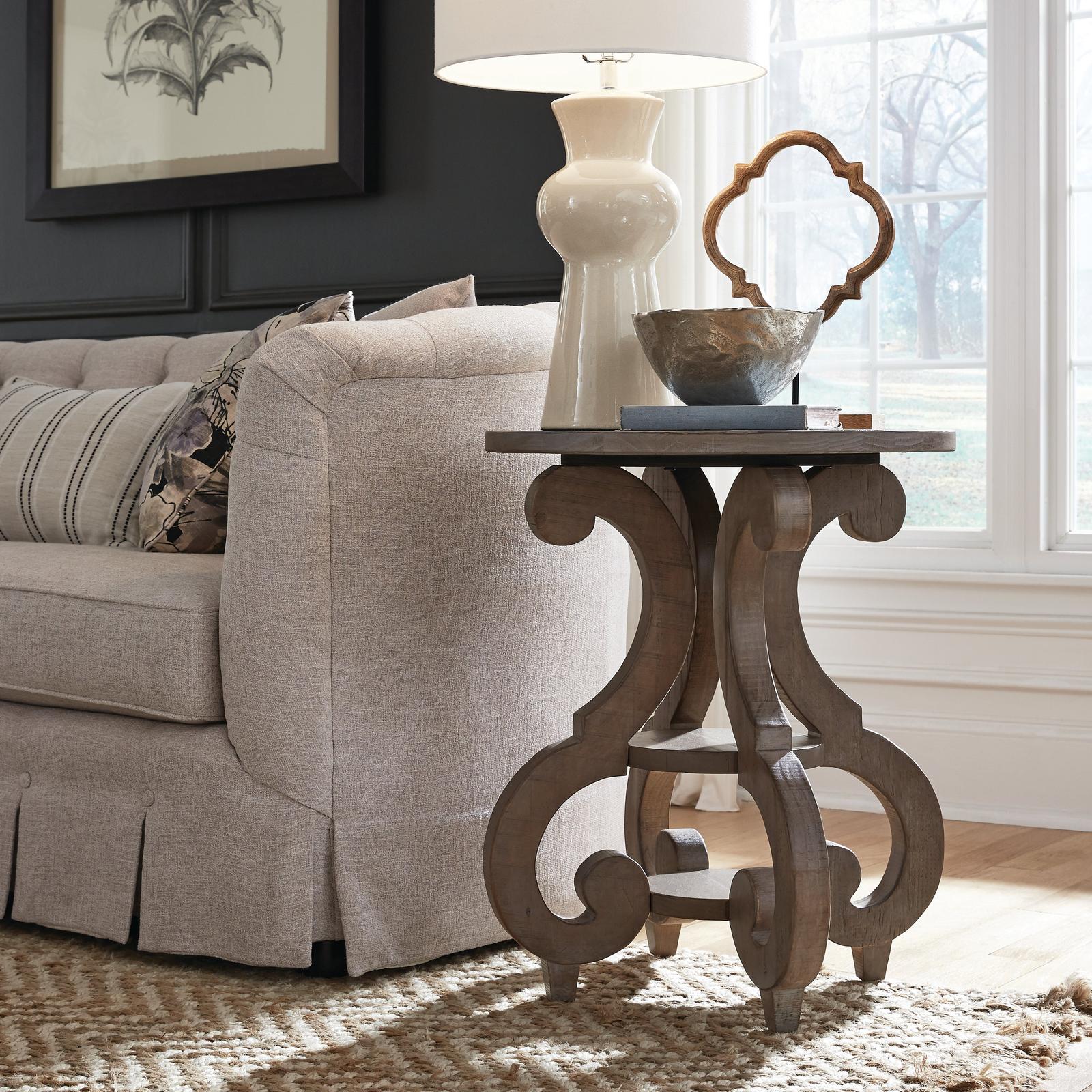 Magnussen Home Tinley Park Dove Tail Grey Round Accent End Table
