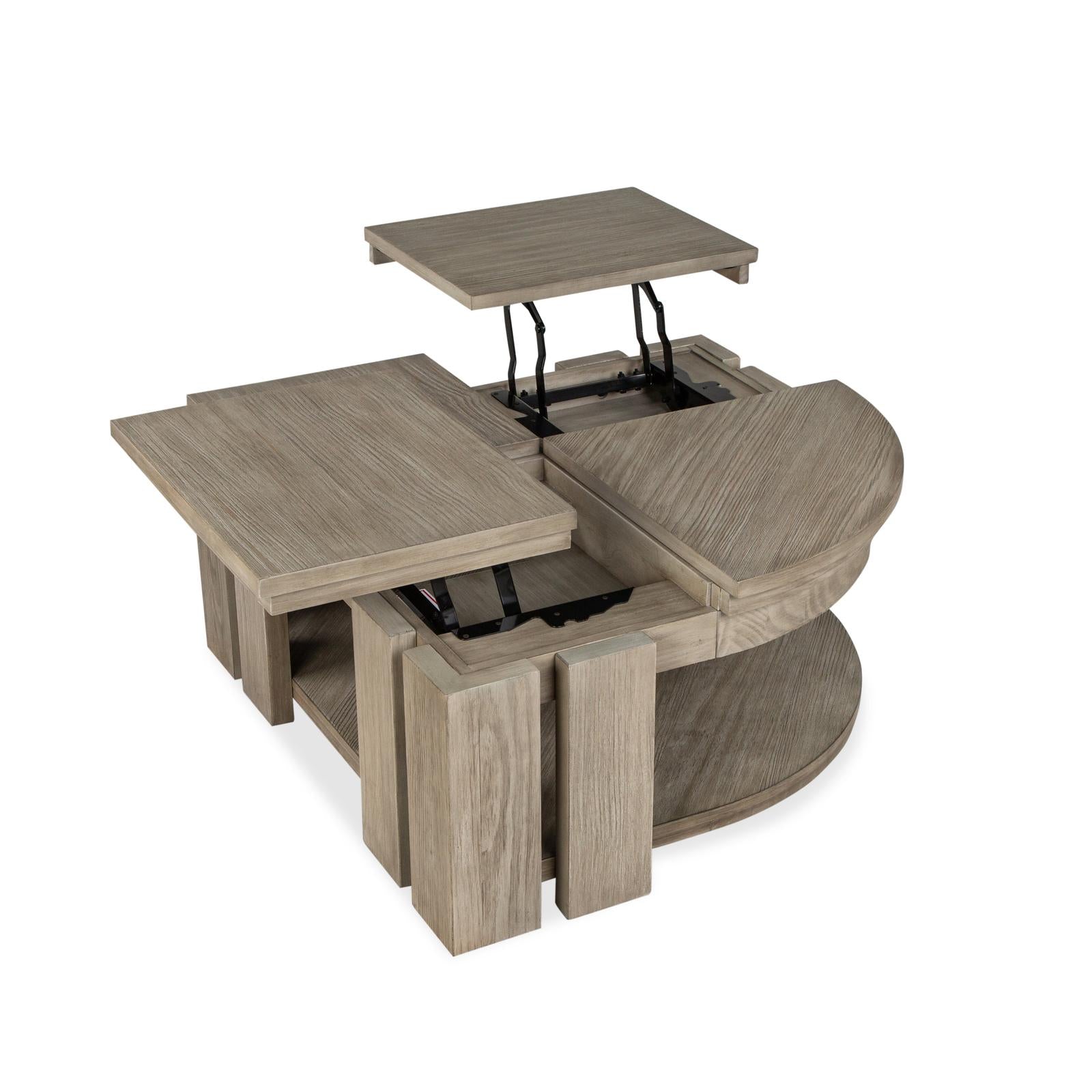 Magnussen Home Conrad Stone Harbor Grey Pie Shaped Lift Top Storage Cocktail Table With Casters