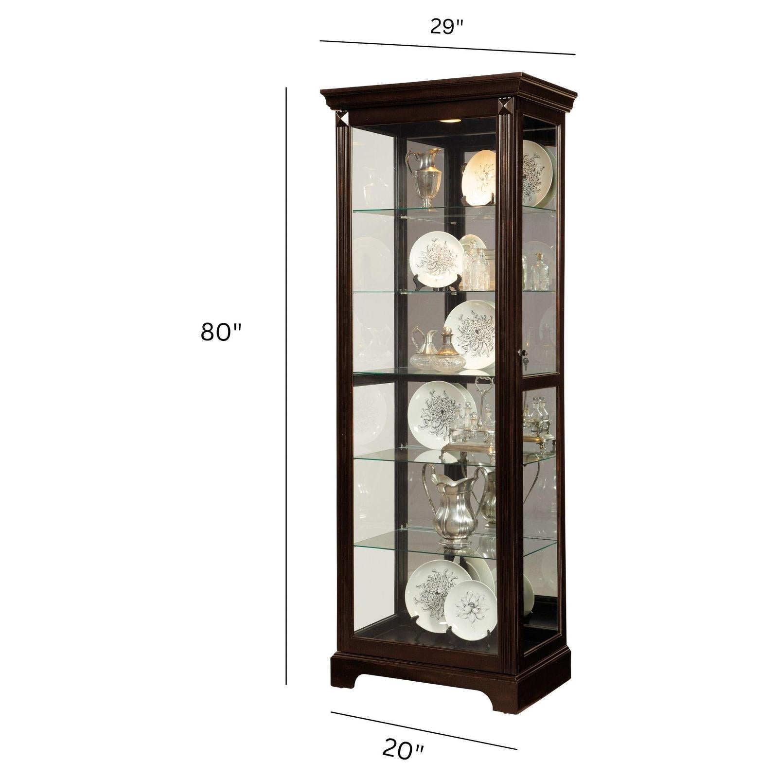 Pulaski Curios Deep Cherry Brown Locking Slide Door 5 Shelf Curio Cabinet