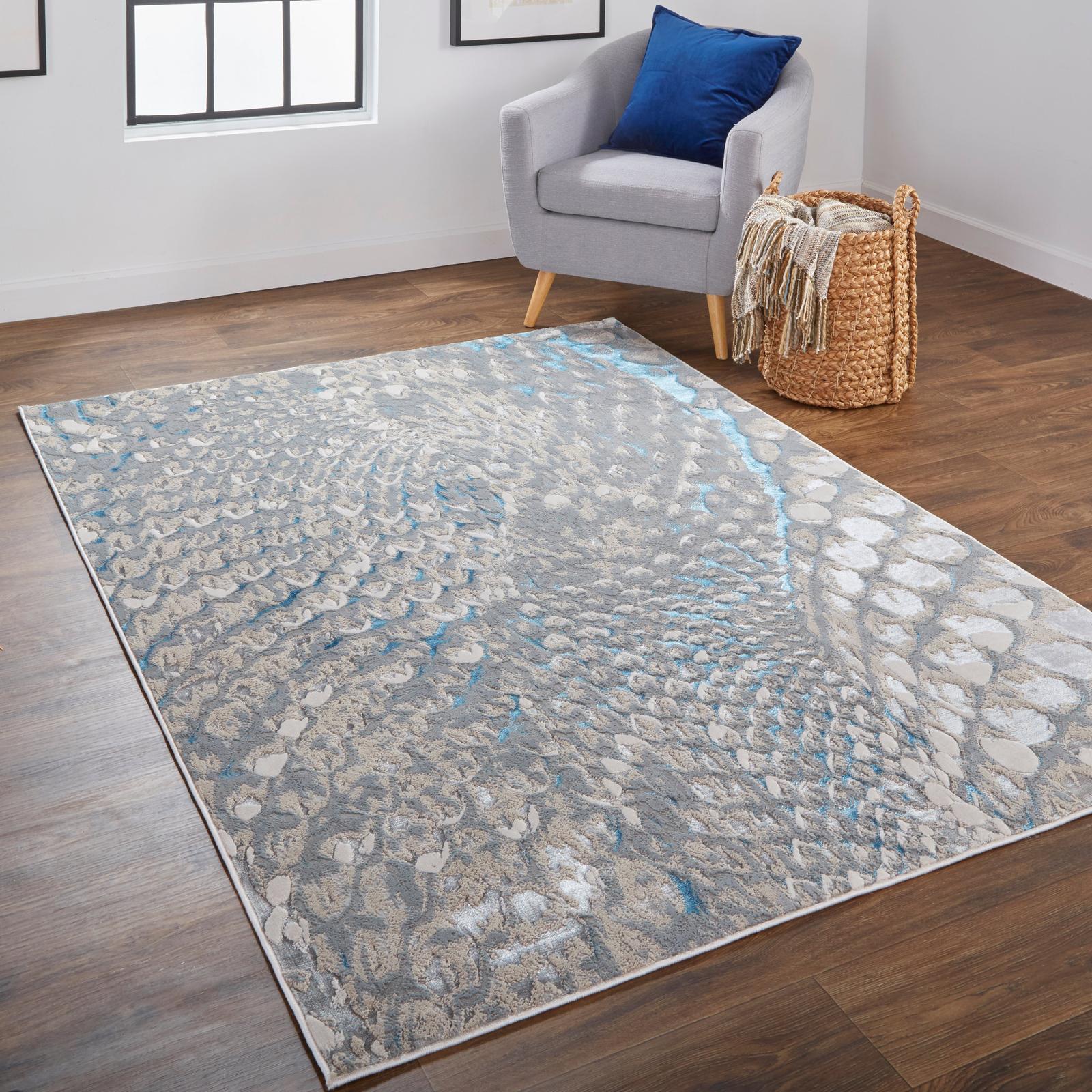 Feizy Azure 3403F Modern Abstract Rug in Blue/Silver/Gray