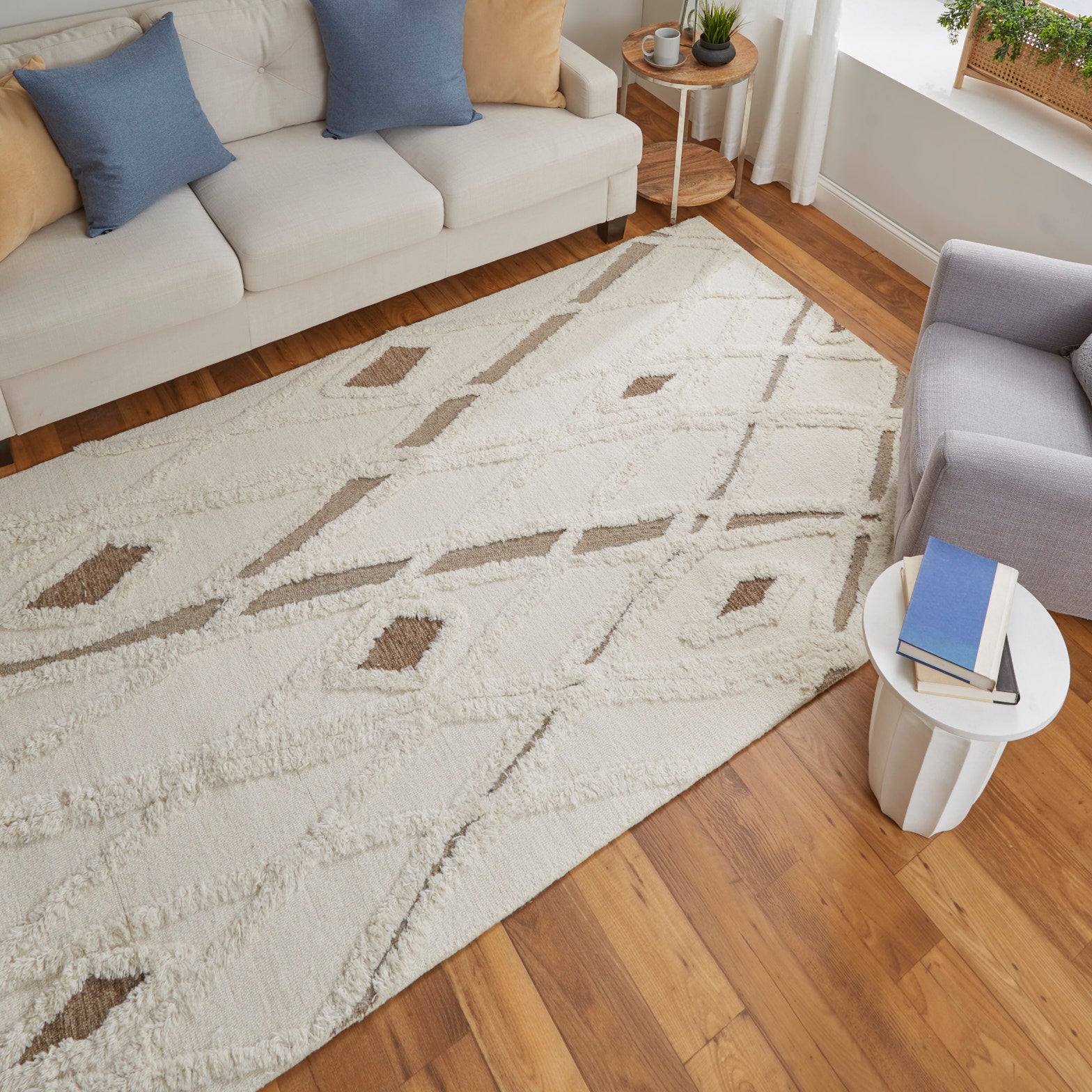 Feizy Anica 8008F Transitional Geometric Rug in Ivory/Taupe/Brown