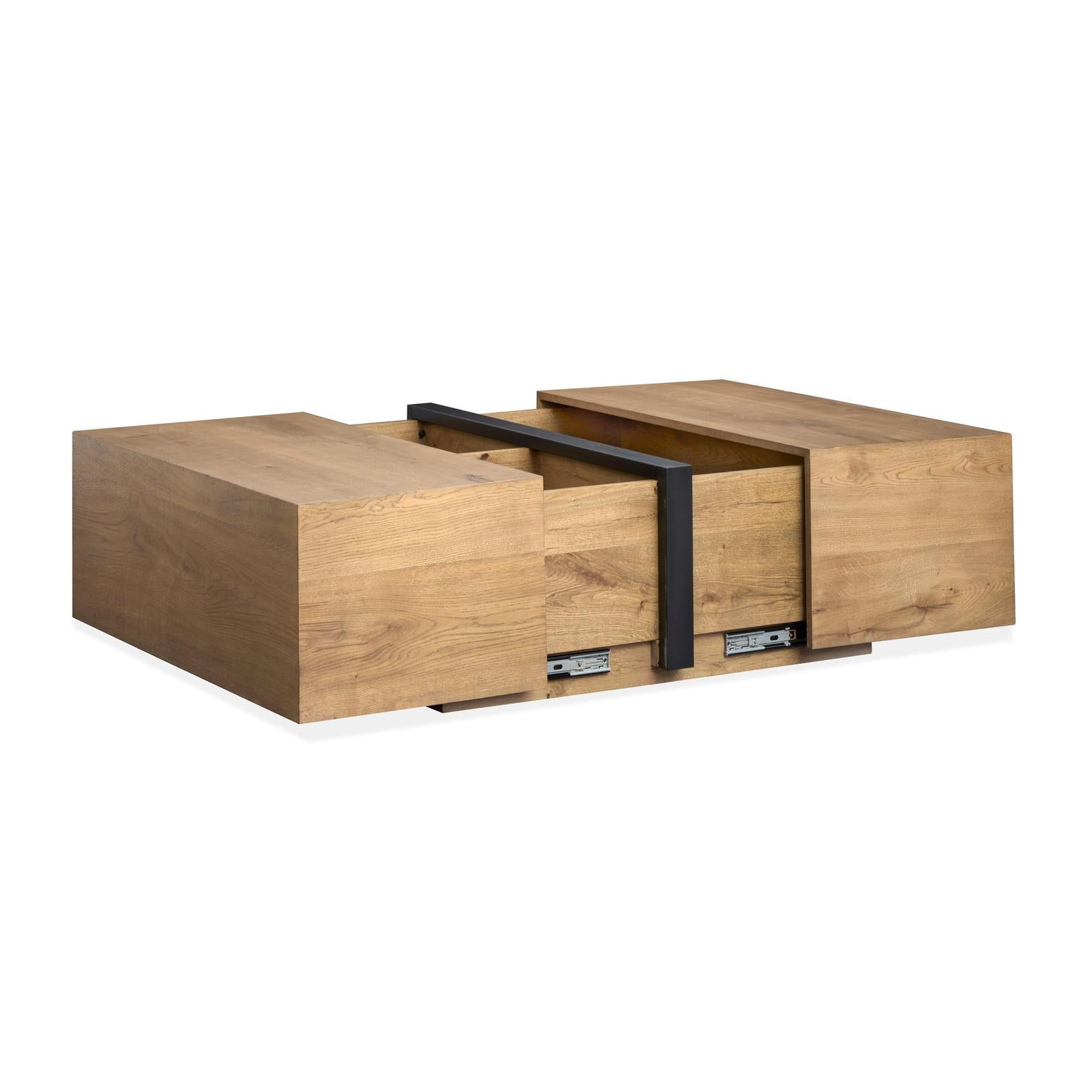 Magnussen Home Ripley Rustic Caramel And Dark Bronze Square Cocktail Table With Casters