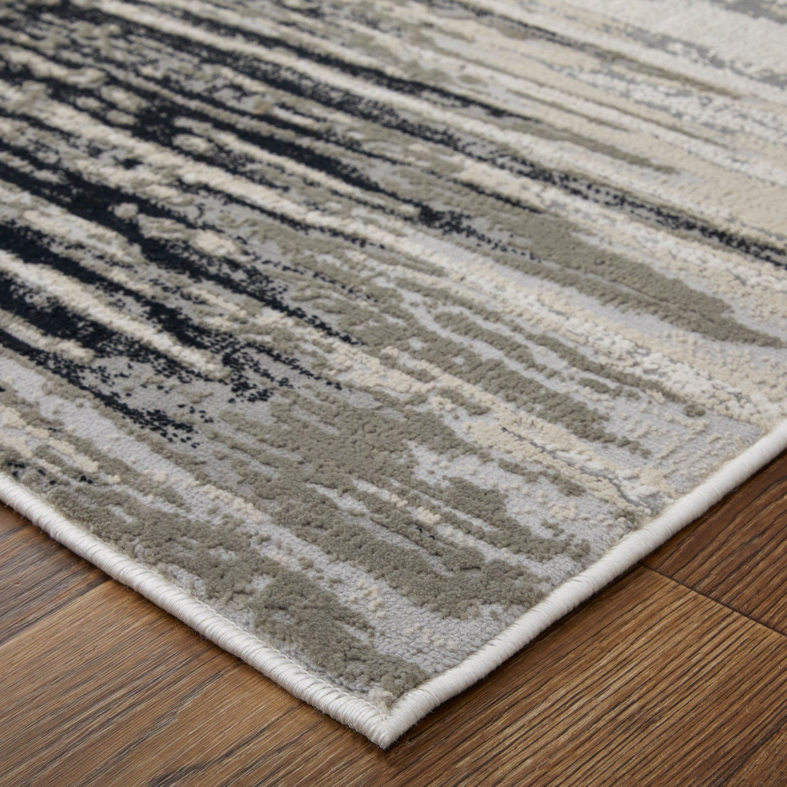 Feizy Micah 39LRF Modern Diamond Rug in Black/Silver/Taupe