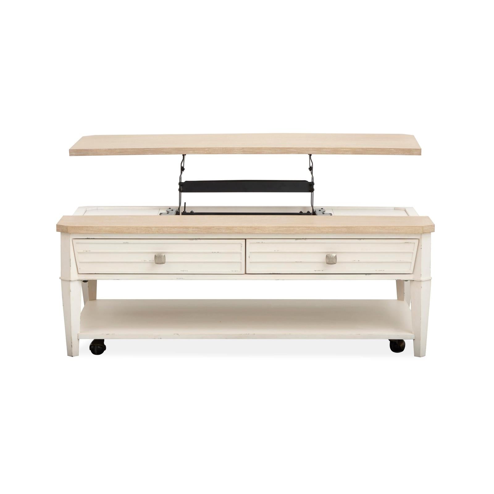 Salt Life Home Echo Isles Sea Pearl and Driftwood Lift Top Storage Cocktail Table with Casters