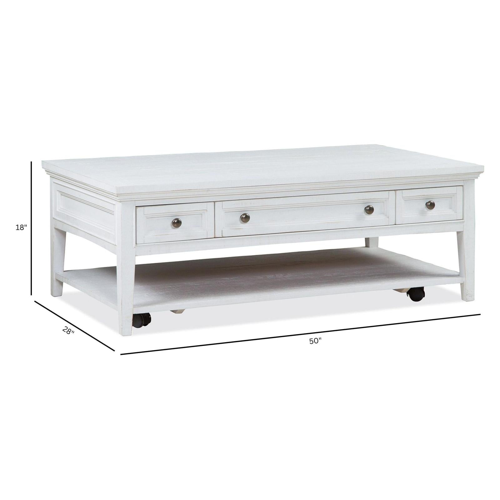 Magnussen Home Heron Cove Chalk White Rectangular Cocktail Table With Casters