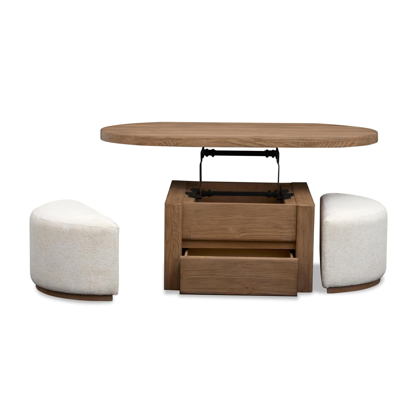 Magnussen Home Hayden Golden Oat Lift Top Storage Cocktail Table With Casters & 2 Uph.Stools