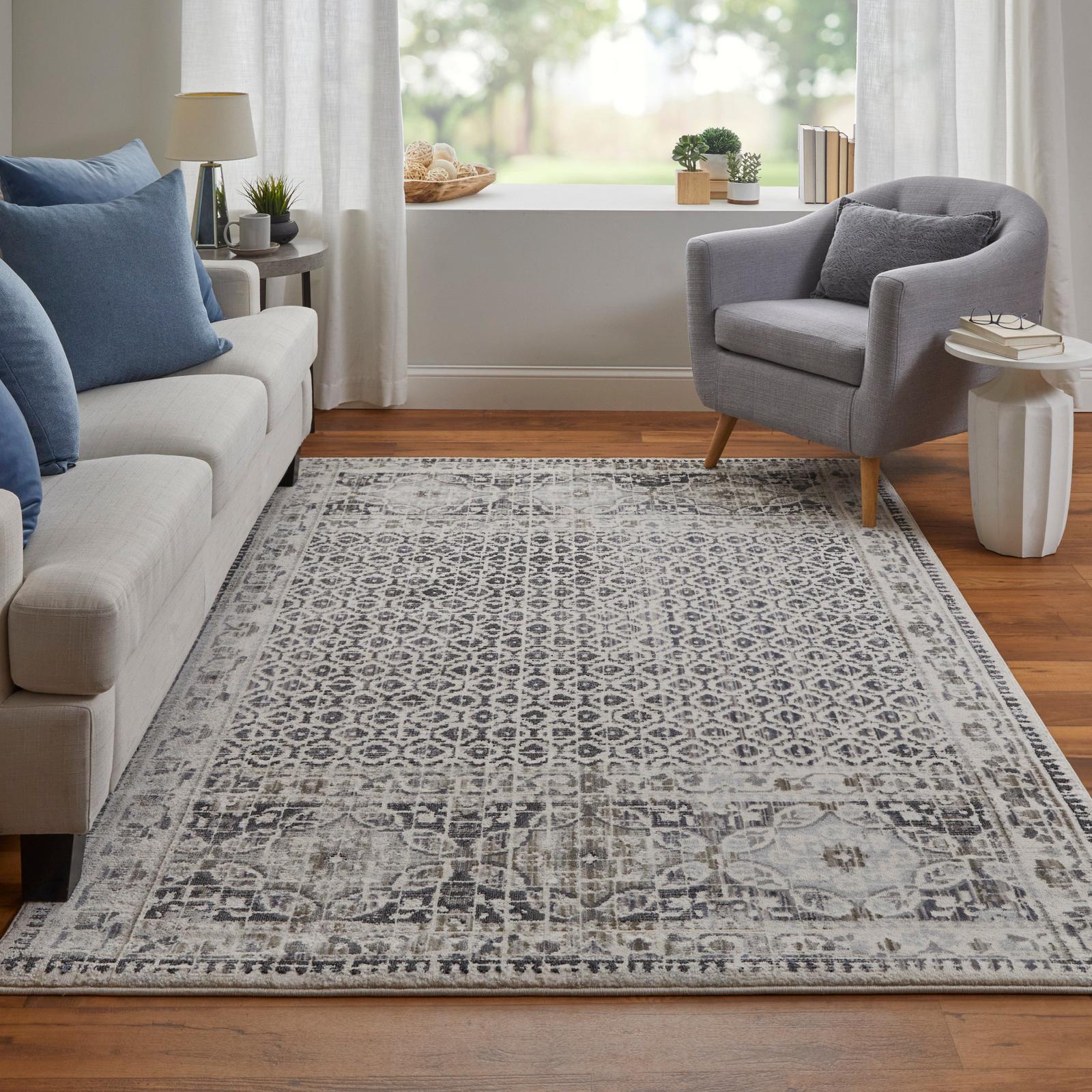 Feizy Kano 3874F Transitional Distressed Rug in Ivory/Taupe/Gray