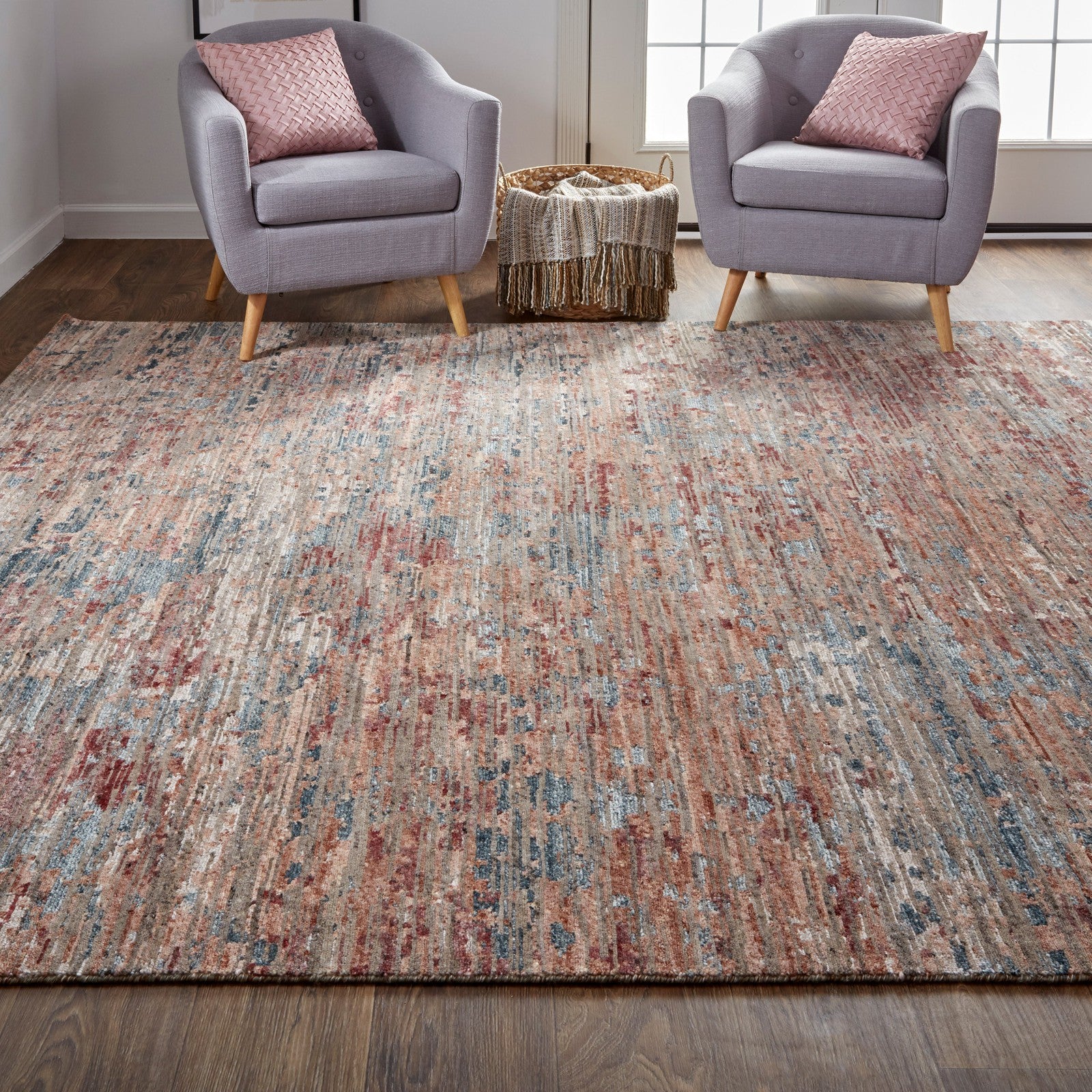 Feizy Conroe 6827F Modern Abstract in Red/Blue