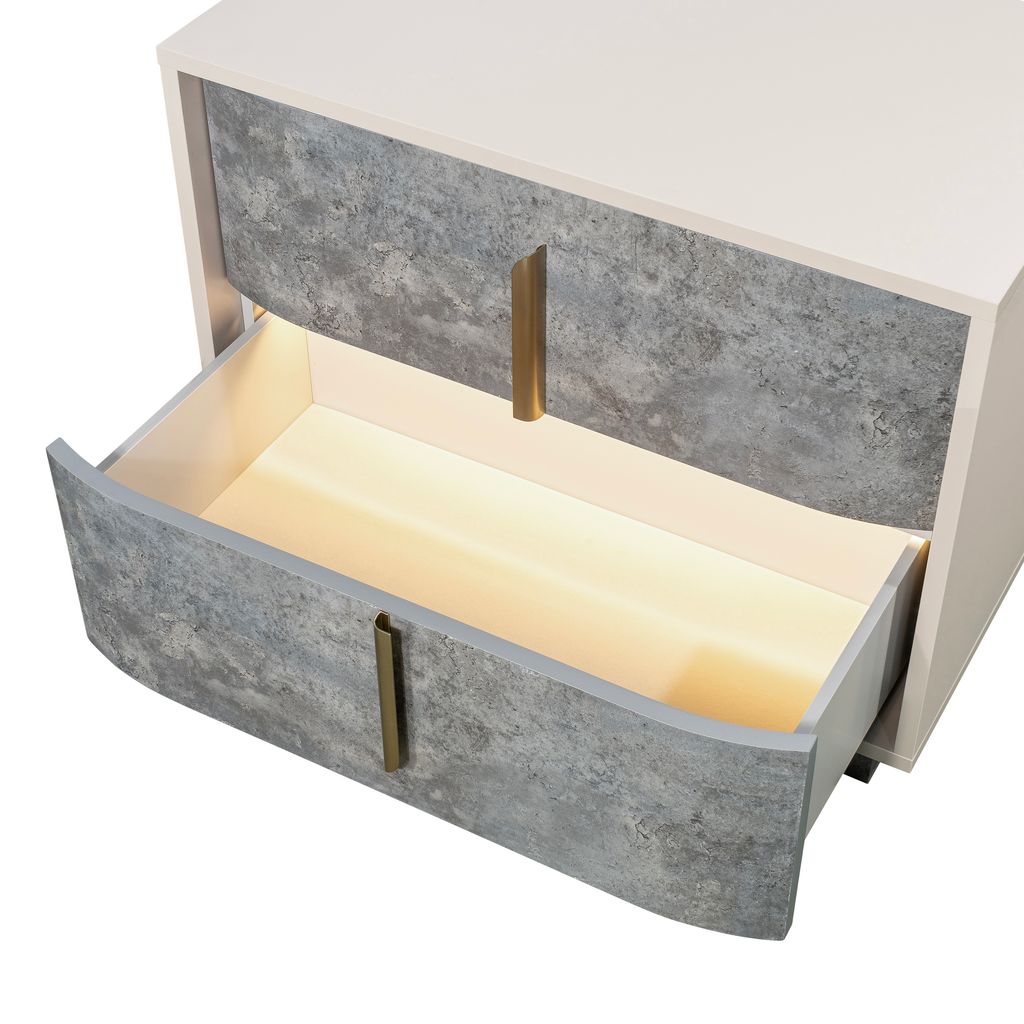 Michael Amini Pavira 2-Drawer Nightstand - Stone