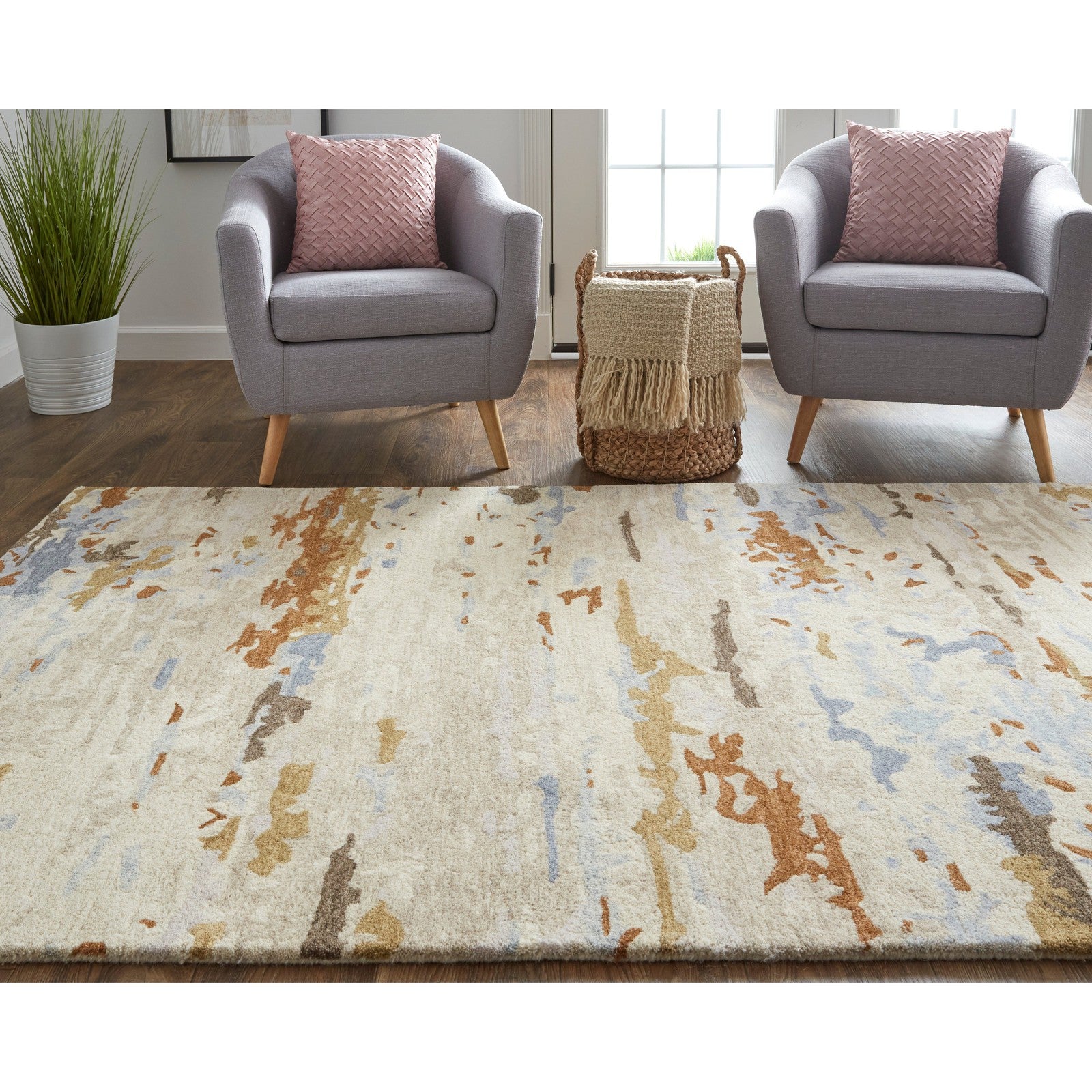 Feizy Everley 8644F Modern Abstract in Ivory/Blue/Brown