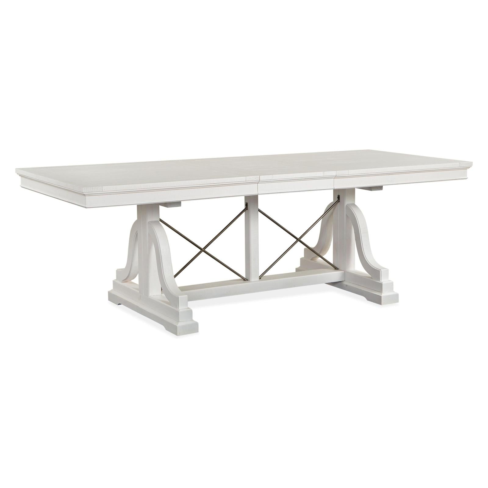 Magnussen Home Heron Cove Chalk White And Dovetail Grey Extendable Trestle Dining Table