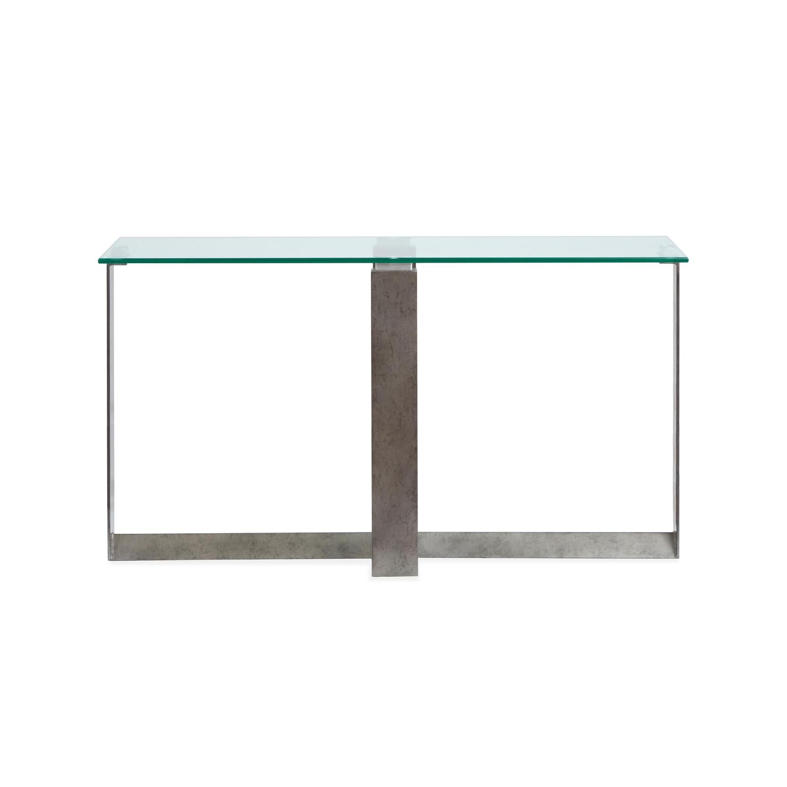 Magnussen Home Holden Aged Pewter & Chrome Pucks Rectangular Sofa Table