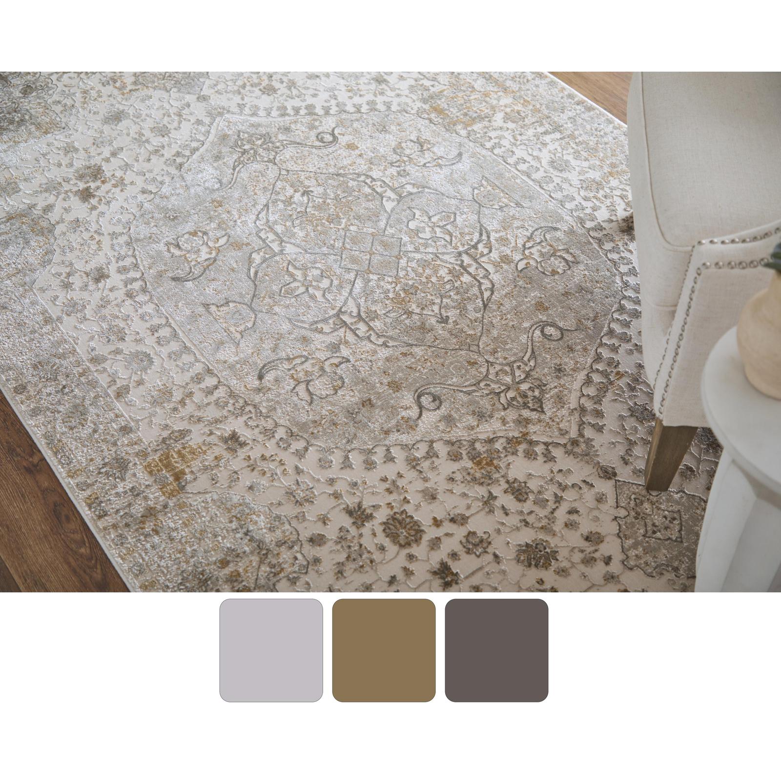 Feizy Cadiz 39T0F Traditional Medallion Rug in Ivory/Gray/Gold