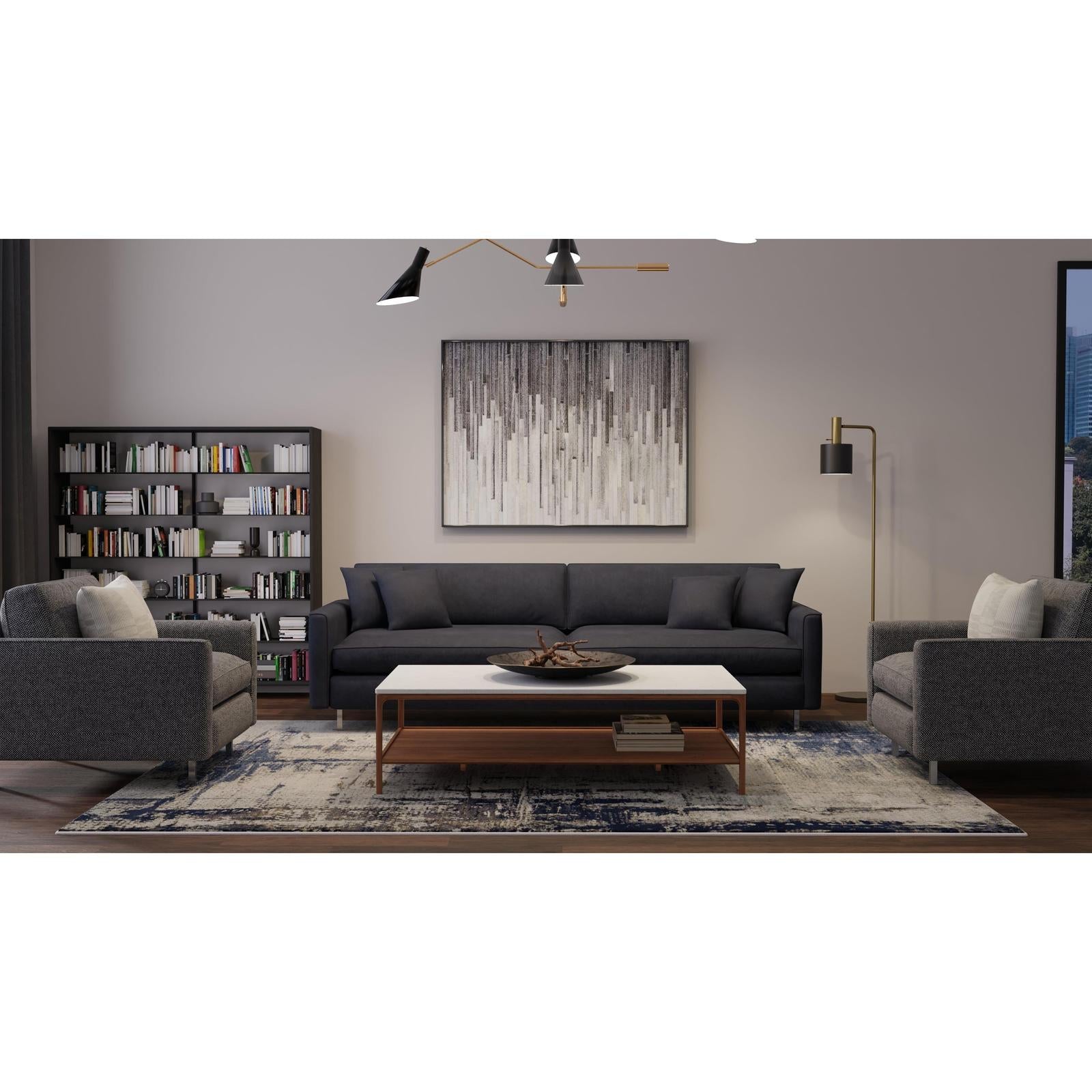 Feizy Mandana 39LZF Modern Abstract Rug in Ivory/Blue