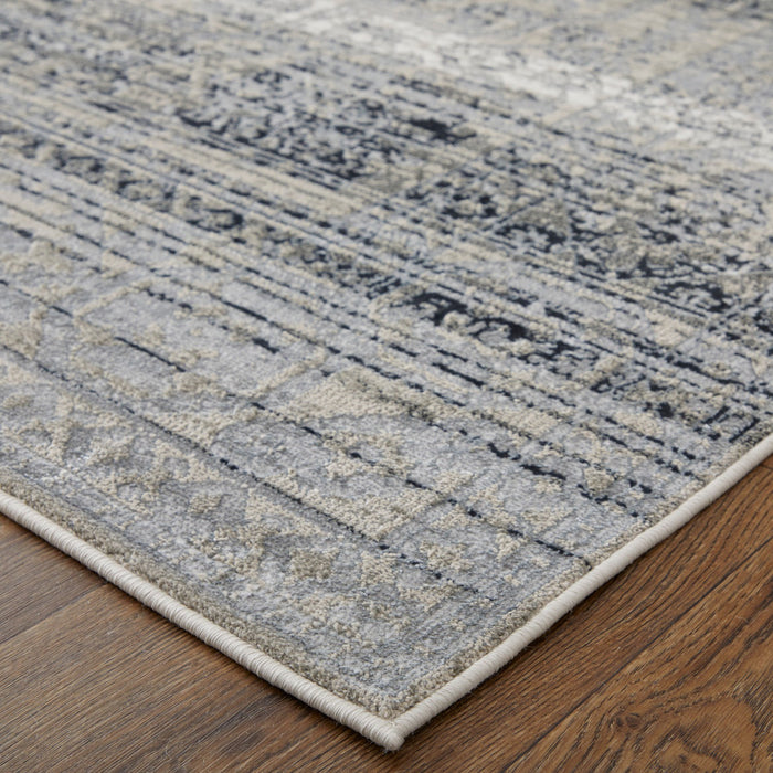 Feizy Macklaine 39LEF Transitional Distressed Rug in Taupe/Black/Ivory