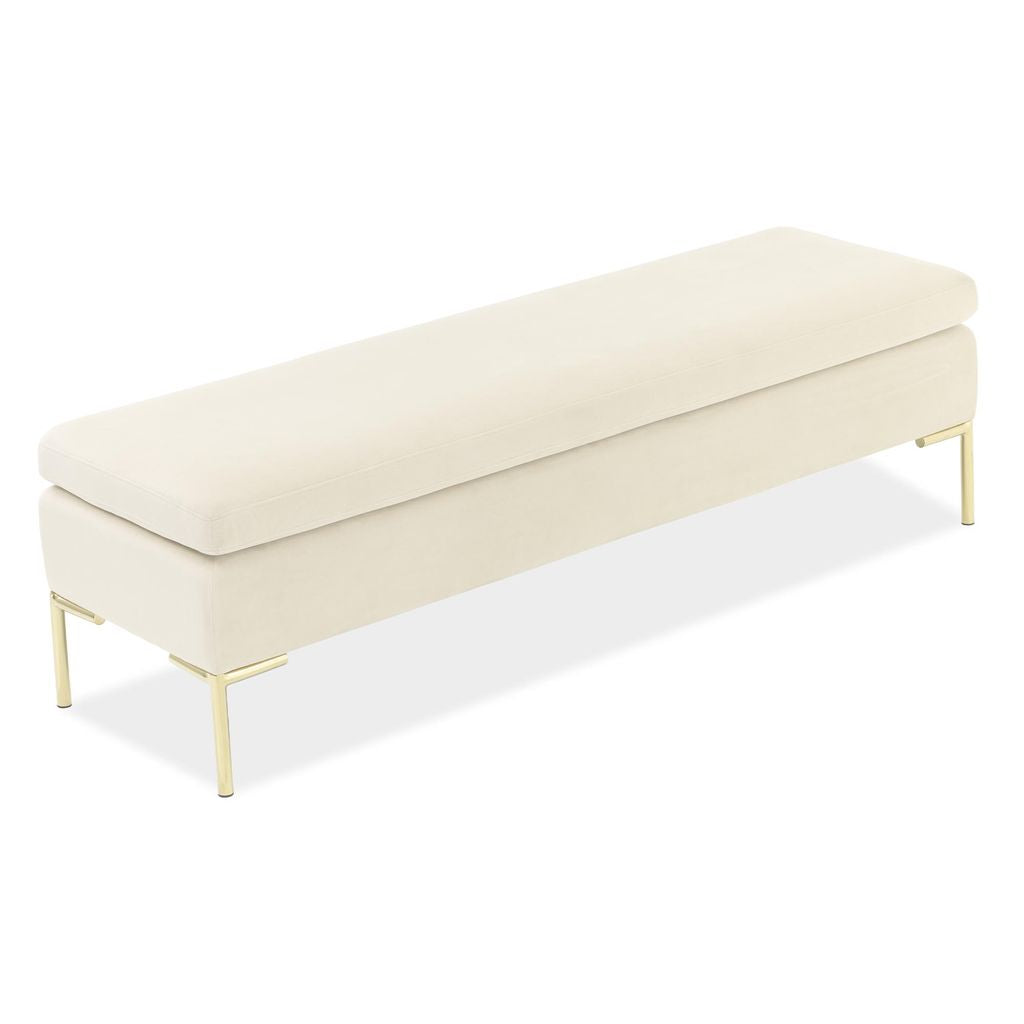 Michael Amini Zennia Velvet Accent Bench - Ivory/Gold