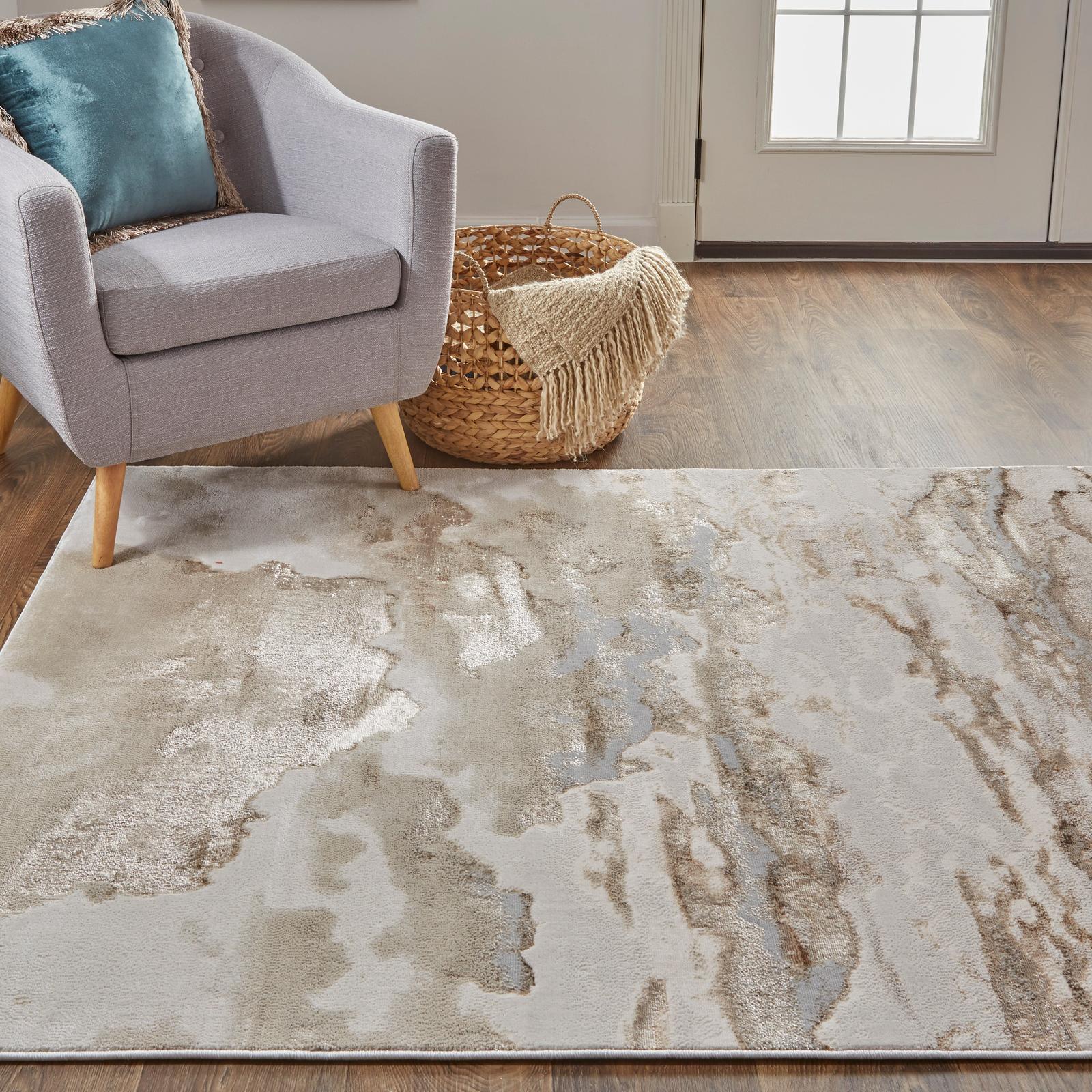 Feizy Aura 3727F Modern Abstract Rug in Ivory/Tan/Gray