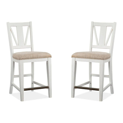 Magnussen Home Heron Cove Chalk White And Dovetail Grey Upholstered Counter Chair Set of 2