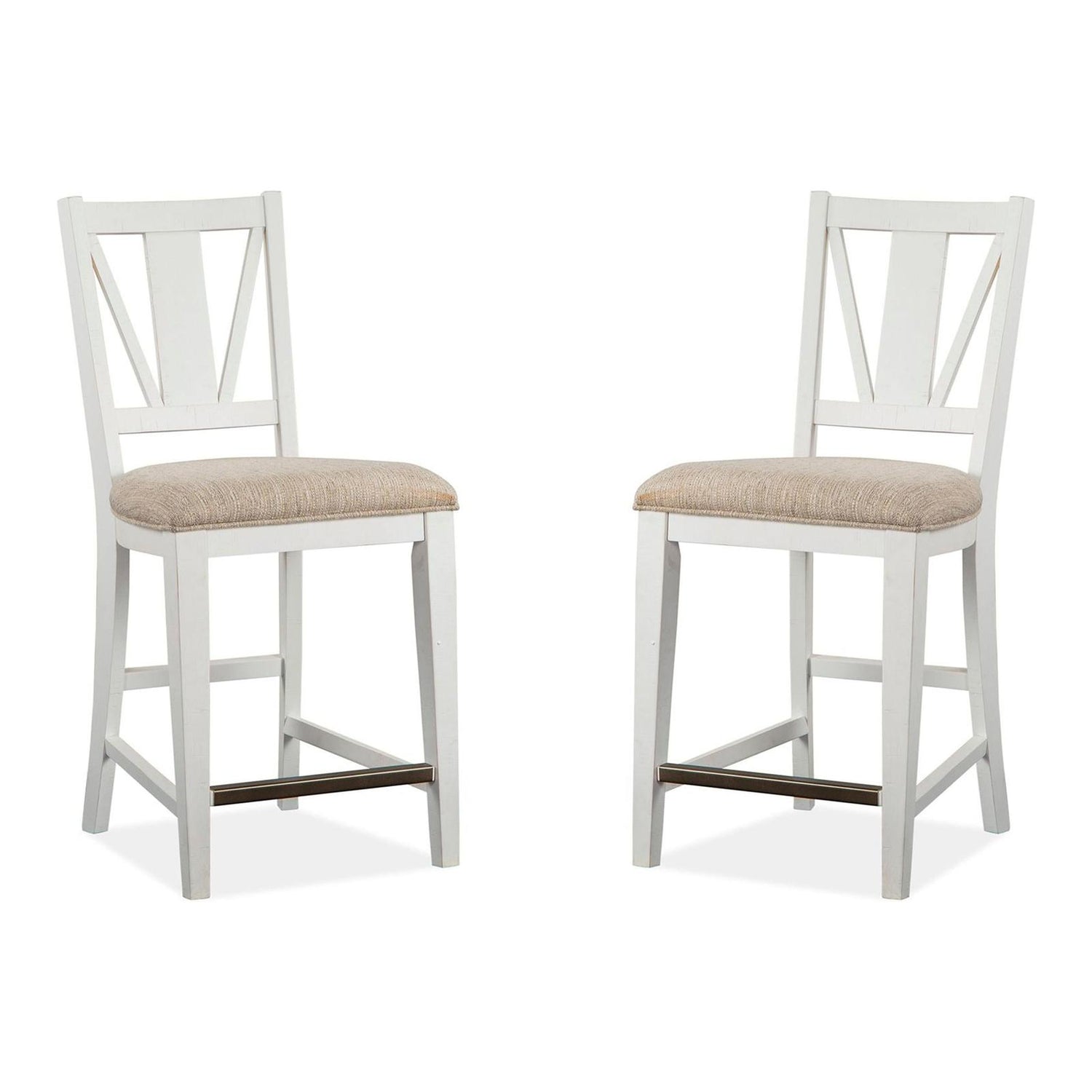 Magnussen Home Heron Cove Chalk White And Dovetail Grey Upholstered Counter Chair Set of 2
