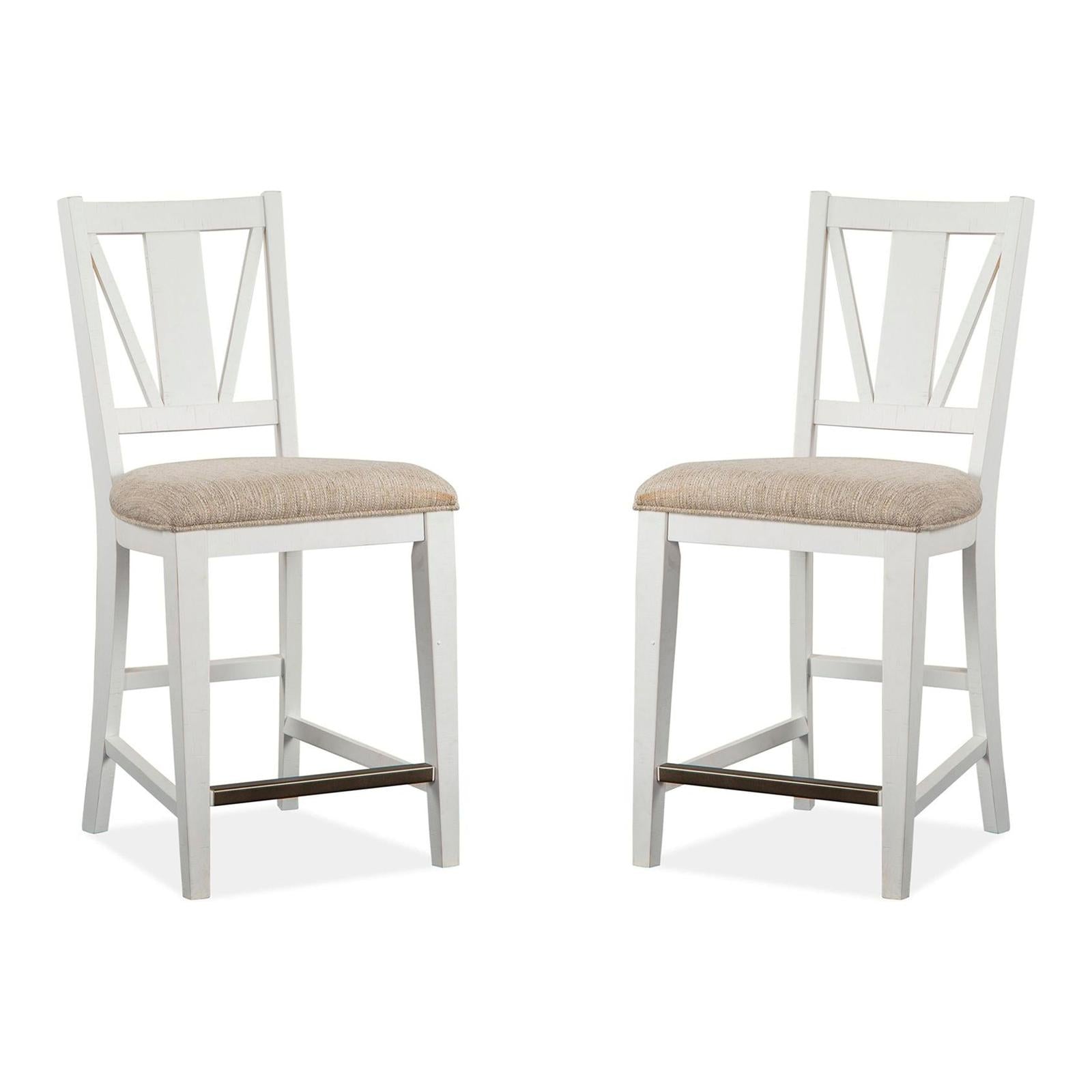 Magnussen Home Heron Cove Chalk White And Dovetail Grey Upholstered Counter Chair Set of 2