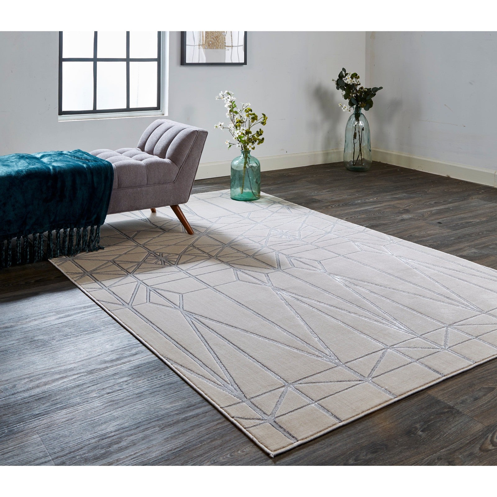 Feizy Micah 3045F Modern Geometric in White/Silver/Gray