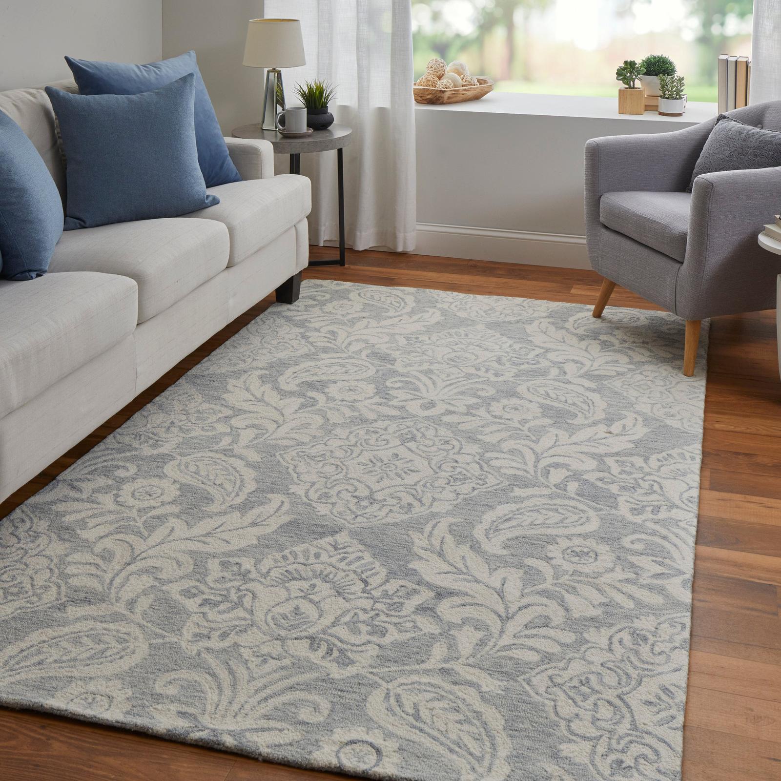 Feizy Belfort 8776F Transitional Medallion Rug in Blue/Ivory