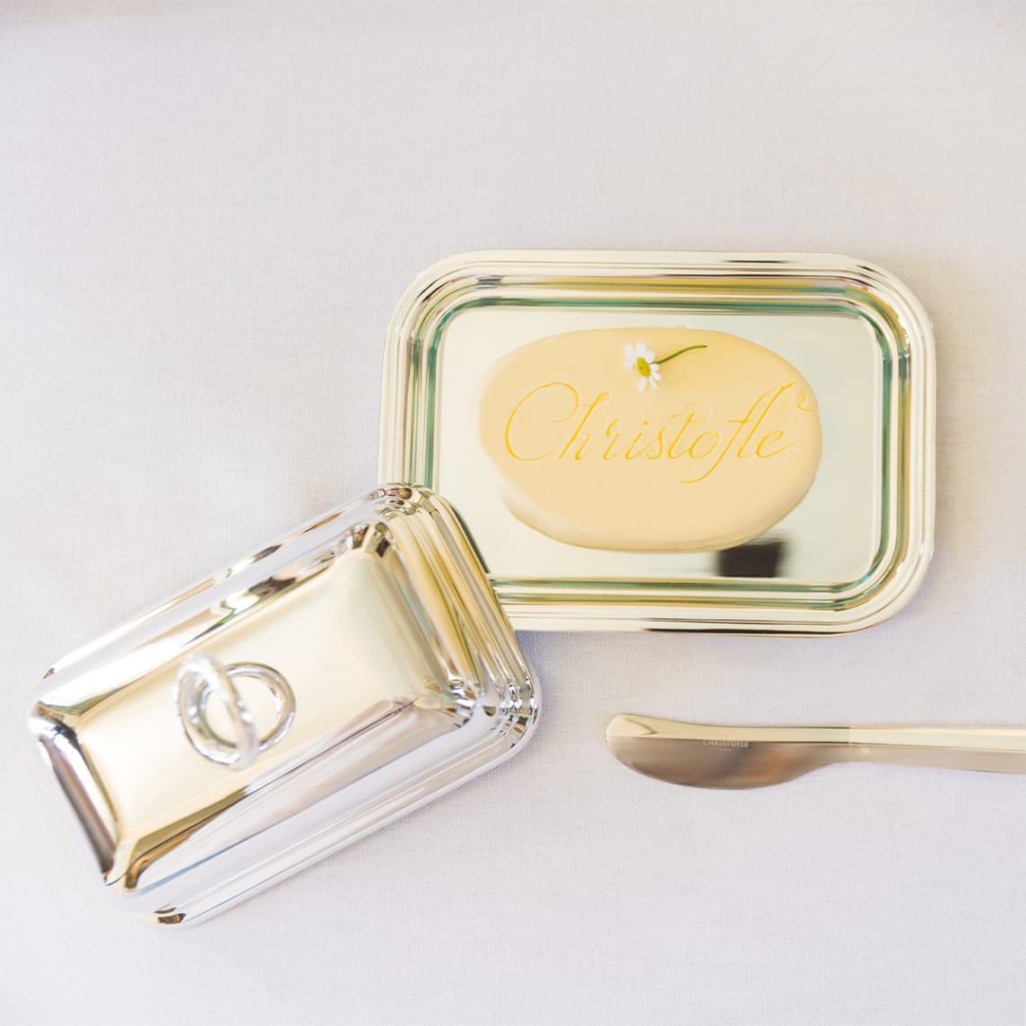 Christofle Vertigo Silver-Plated Butter Dish with Lid