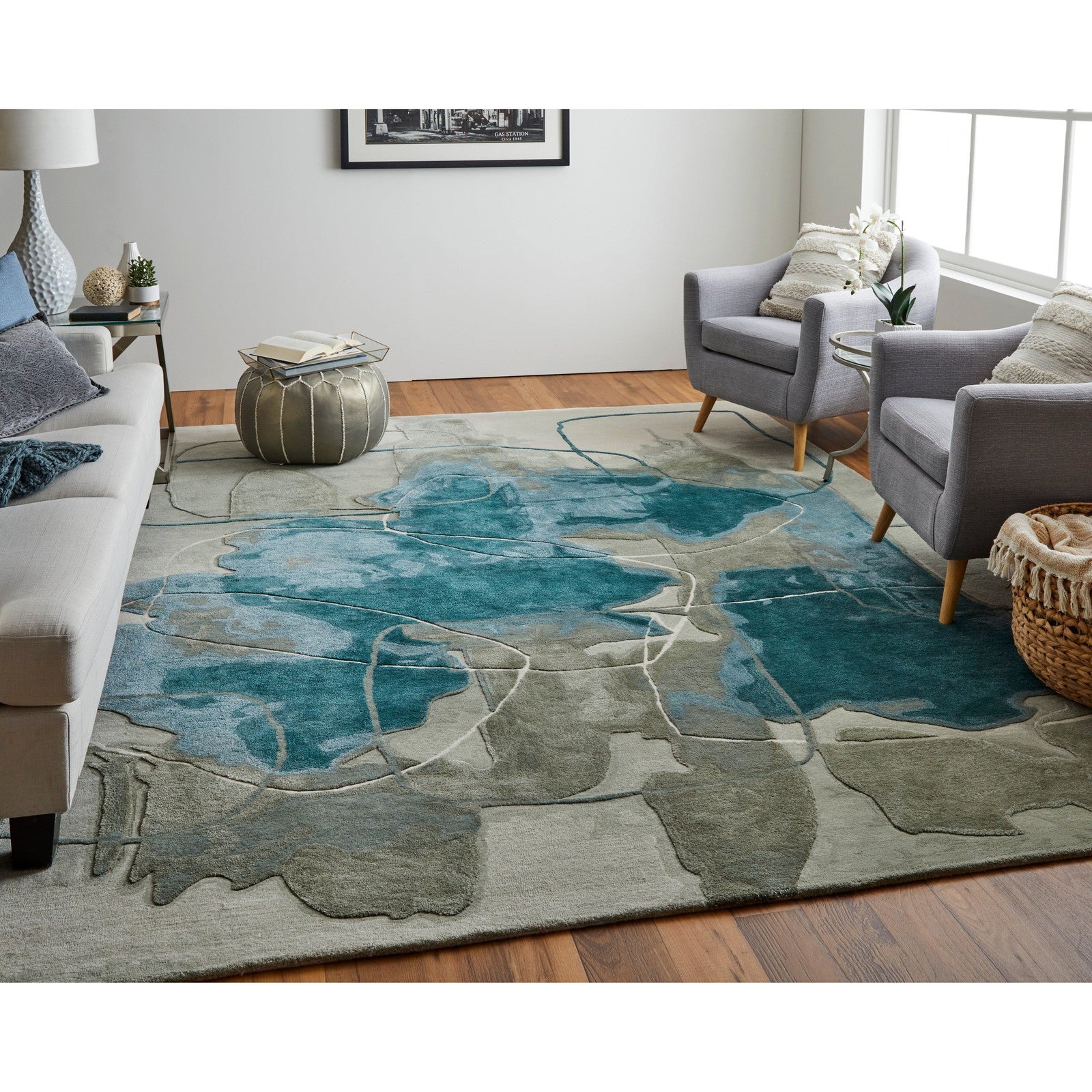 Feizy Anya 8885F Transitional Abstract Rug in Blue/Gray/Ivory