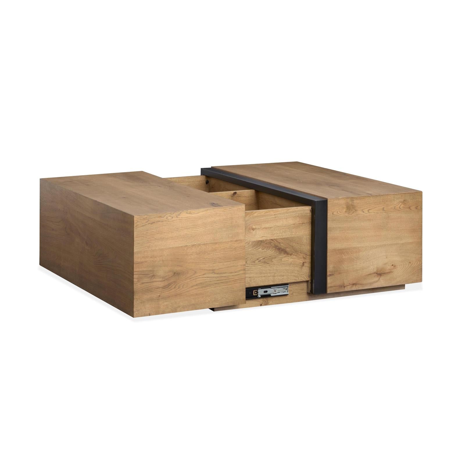 Magnussen Home Ripley Rustic Caramel And Dark Bronze Square Cocktail Table With Casters