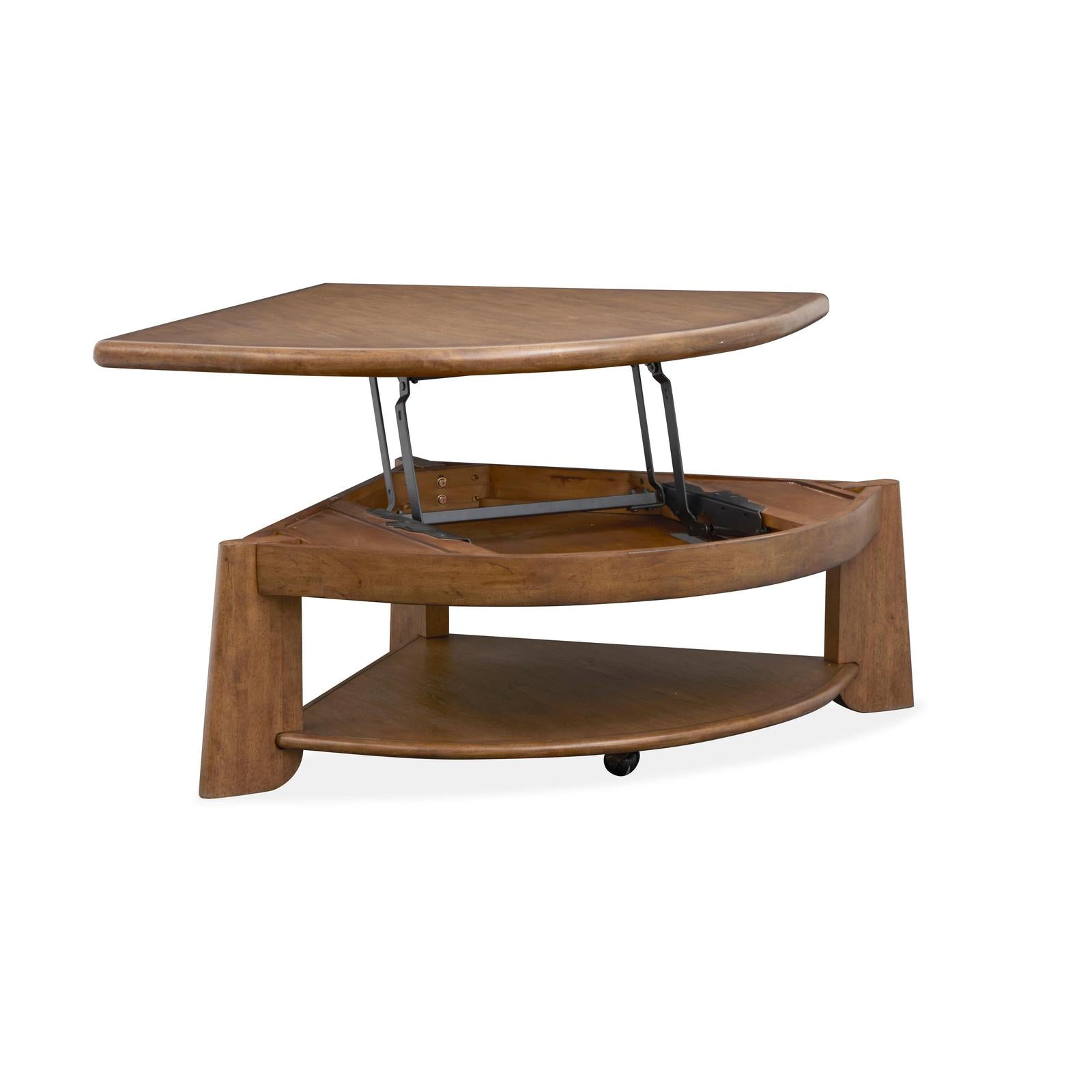 Magnussen Home Tanner Tawny Brown Pie Shaped Lift Top Cocktail Table With Casters