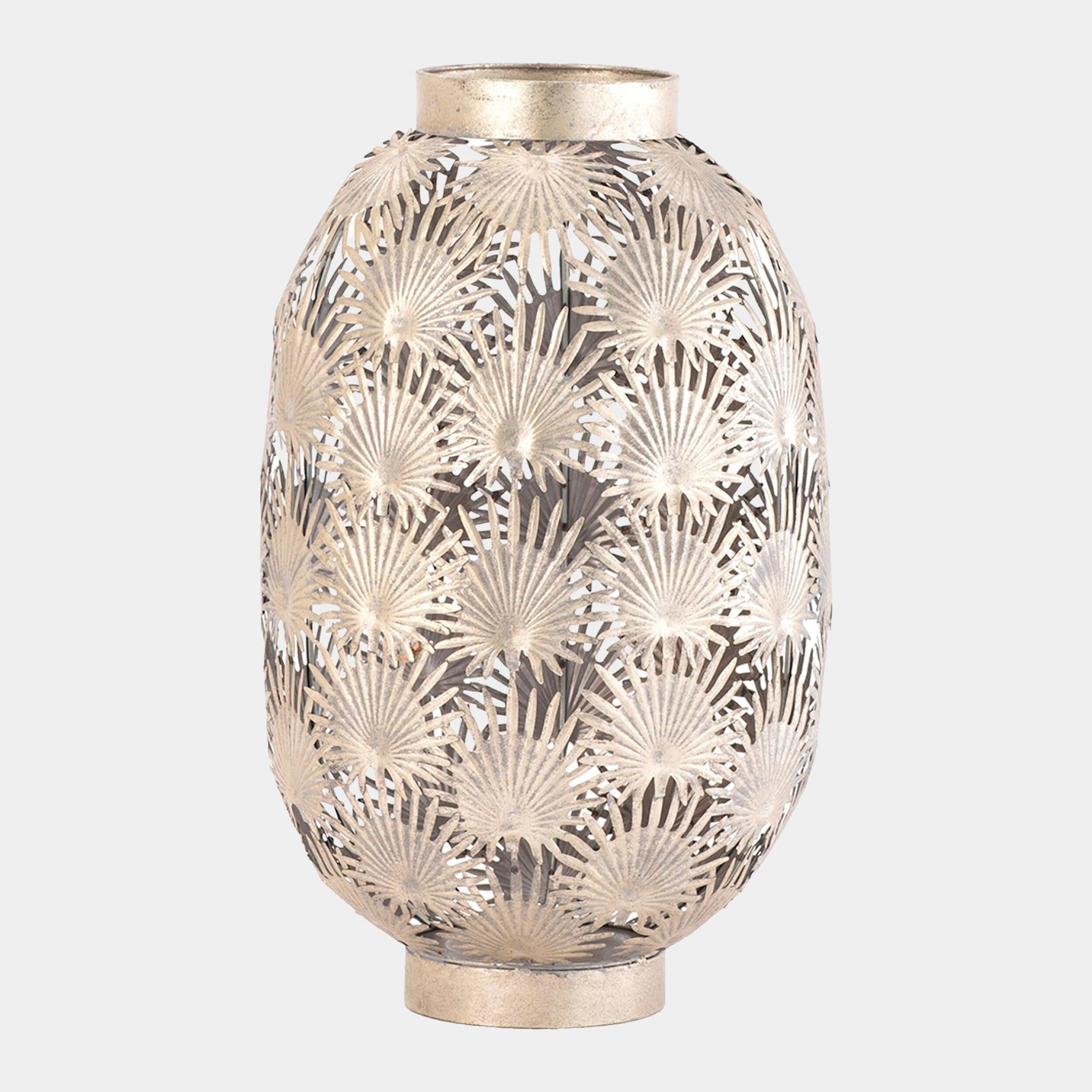 Global Views Tropical Palm Leaf Nickel Lantern