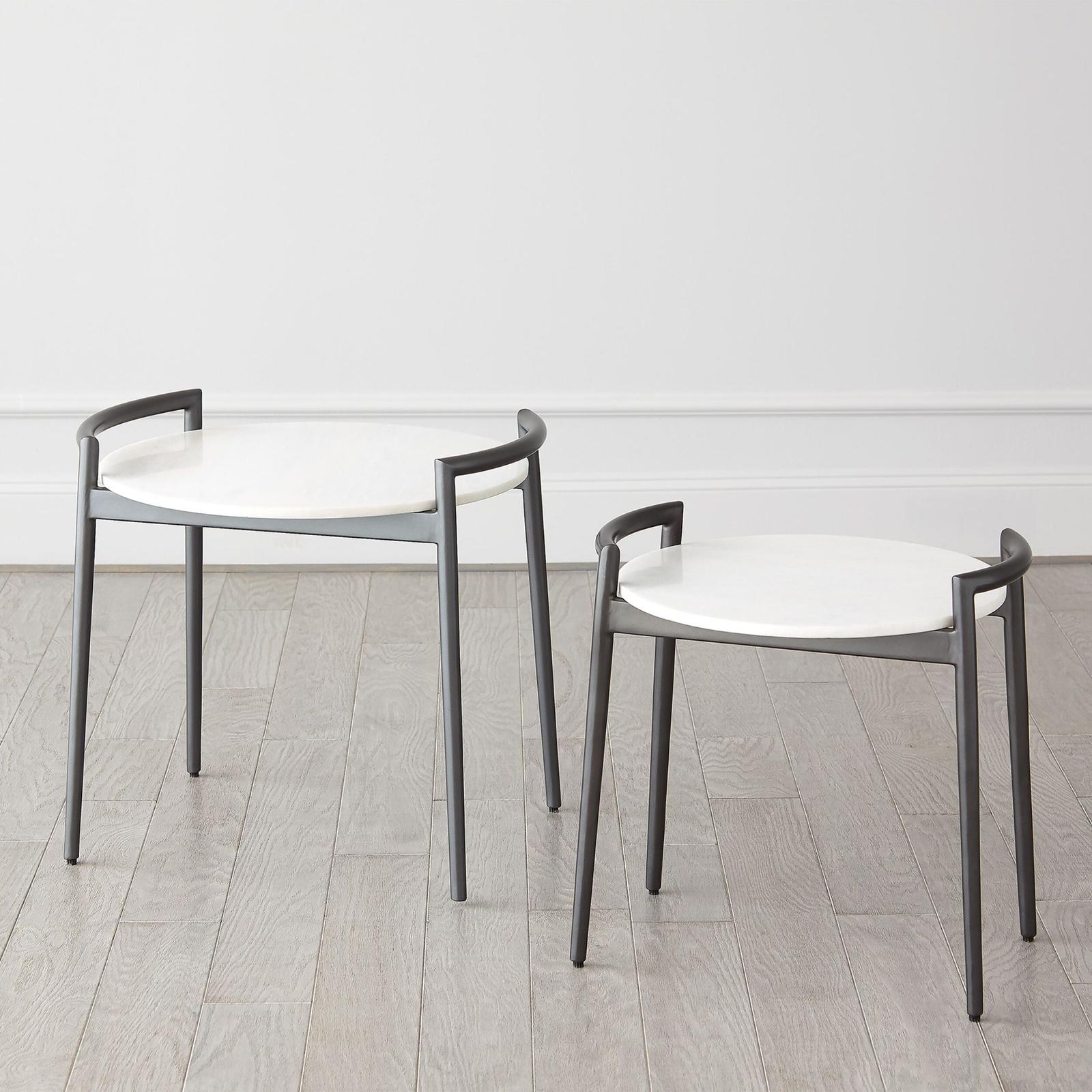 Global Views Retro Gunmetal and White Marble Round Side Table Clearance